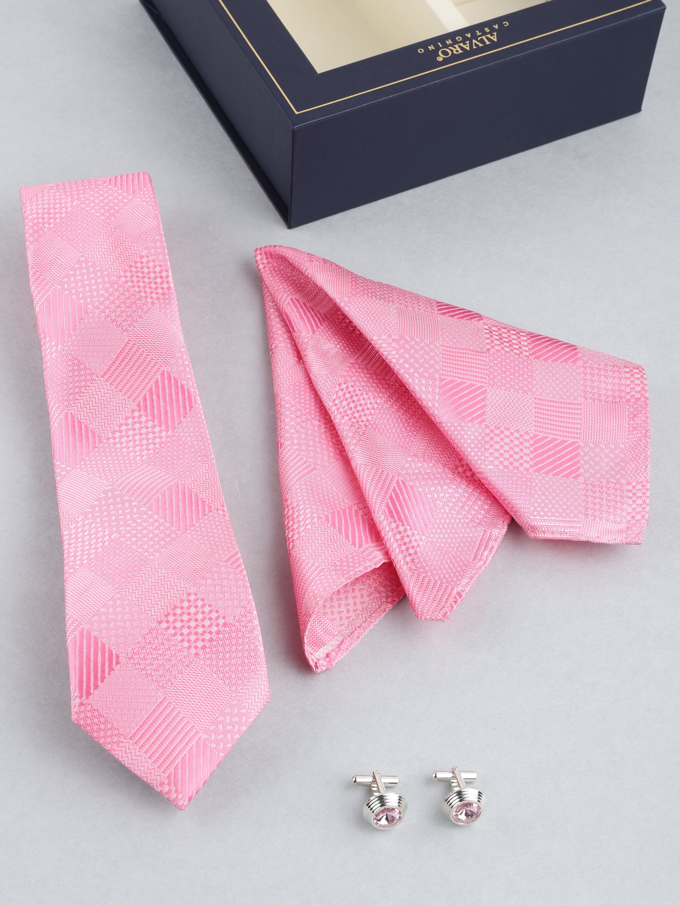 Candy Pink Geometric Necktie Gift Set