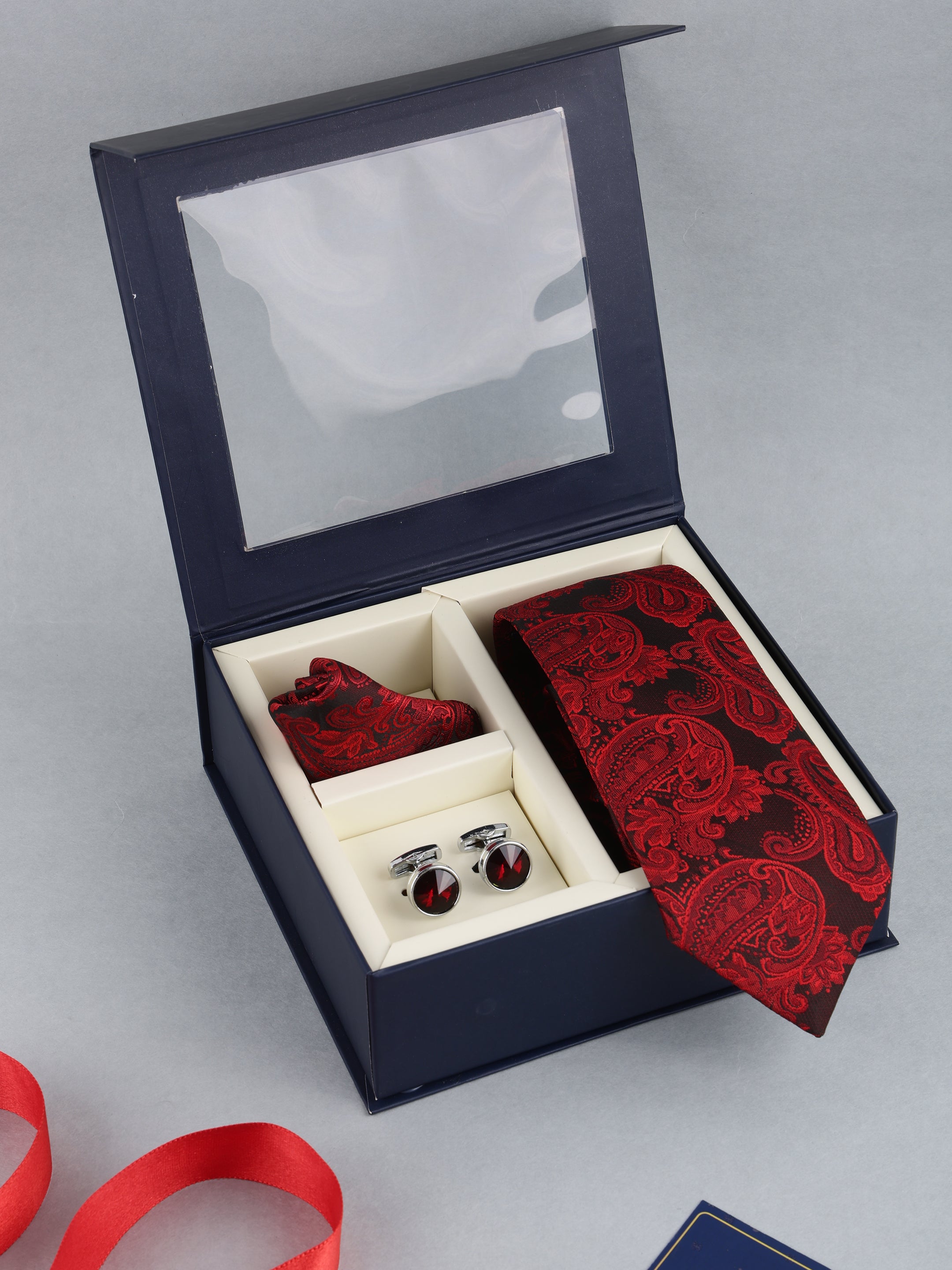 Maroon & Black Paisley Necktie Gift Set