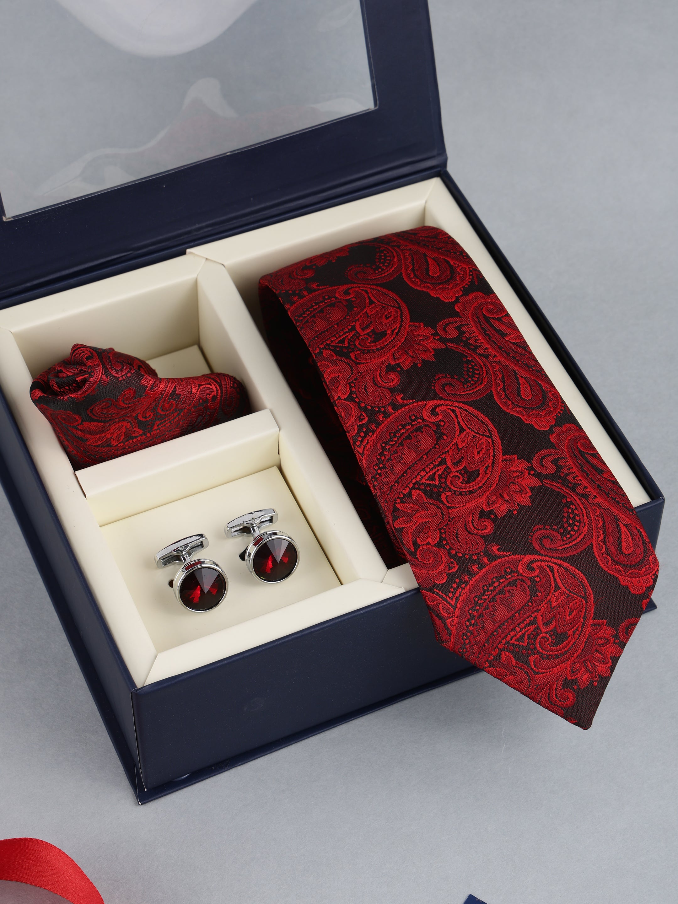 Maroon & Black Paisley Necktie Gift Set