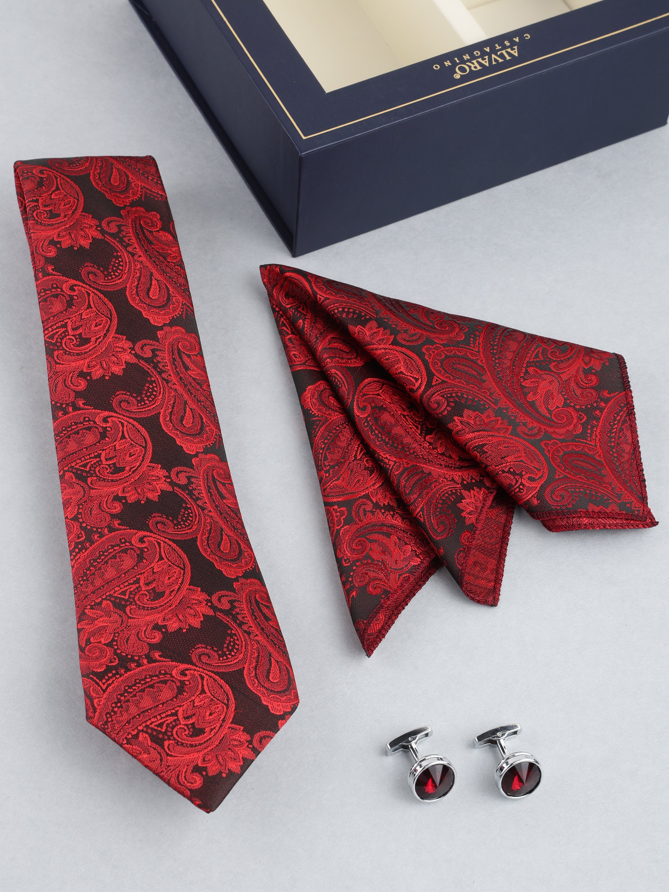Maroon & Black Paisley Necktie Gift Set