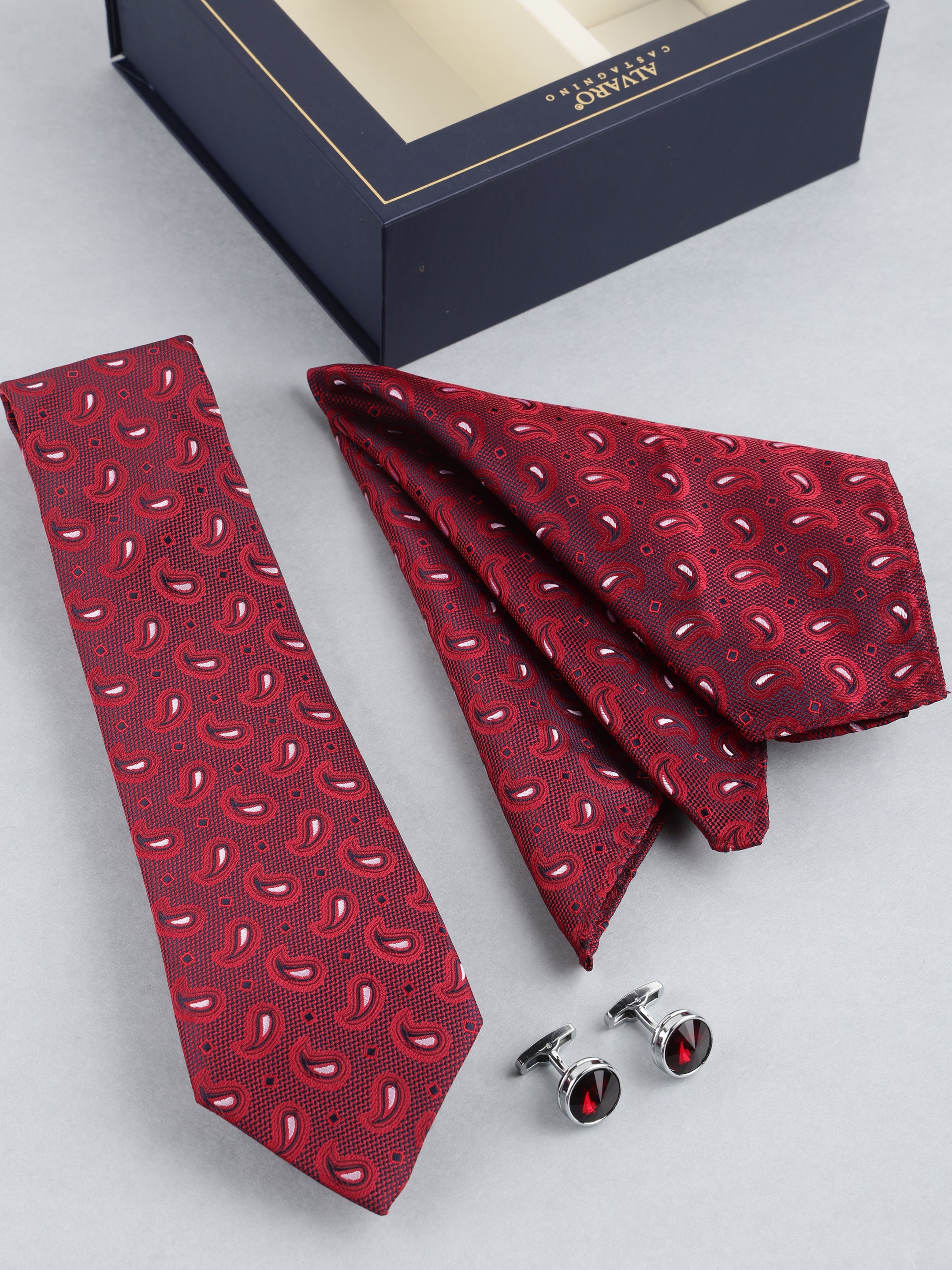Maroon Paisley Necktie Gift Set