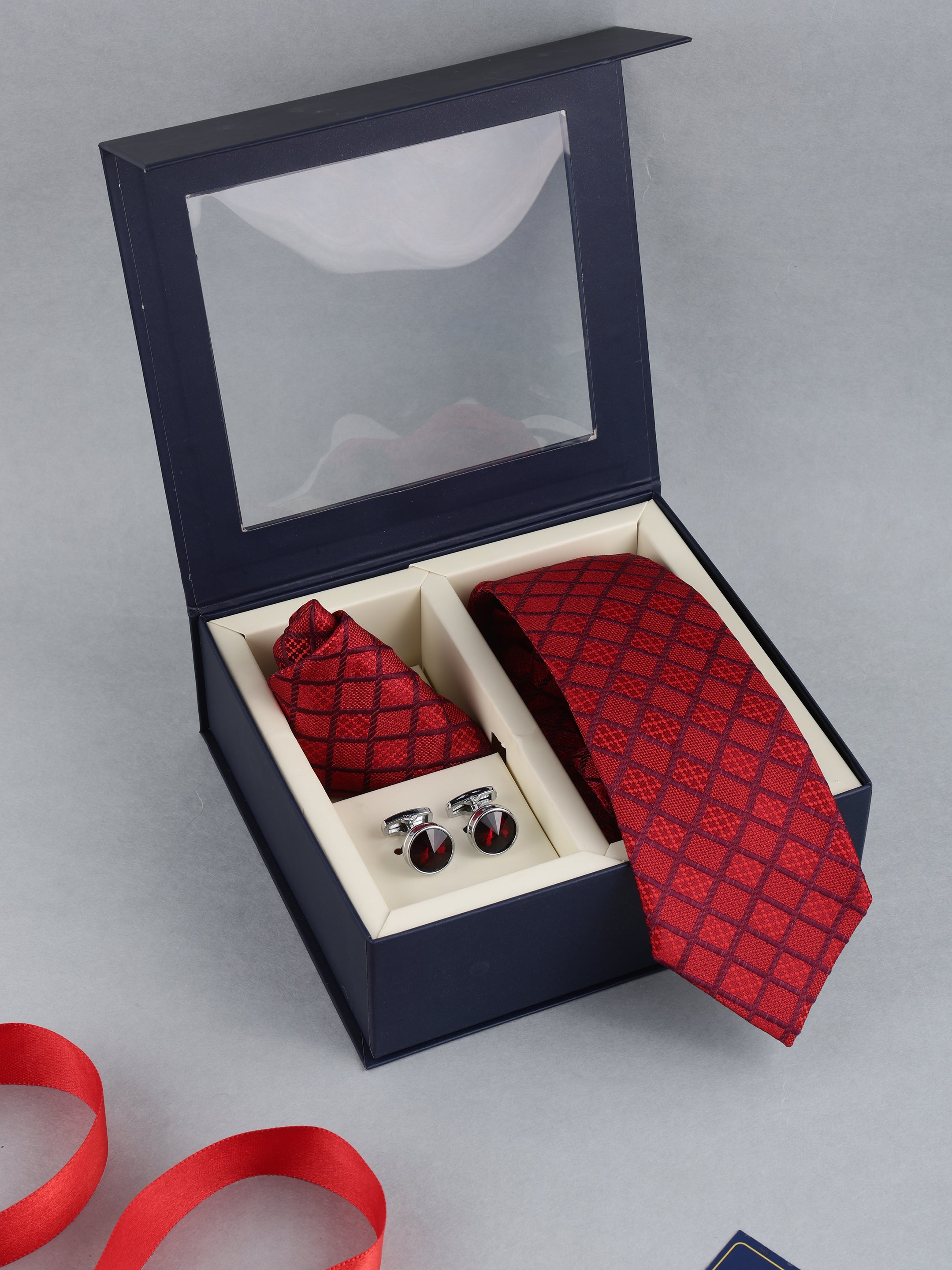 Red Self-Design Necktie Gift Set