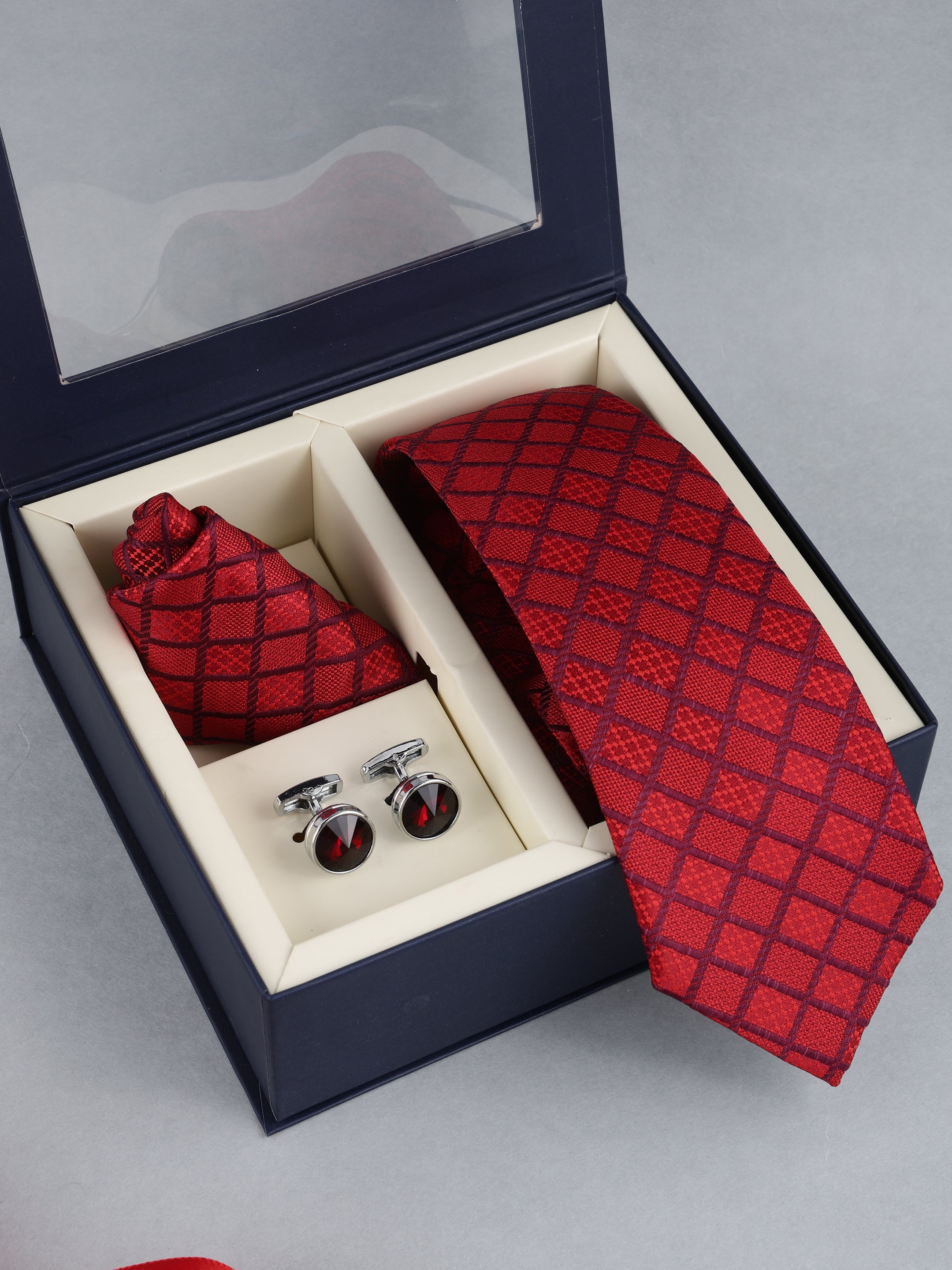 Red Self-Design Necktie Gift Set