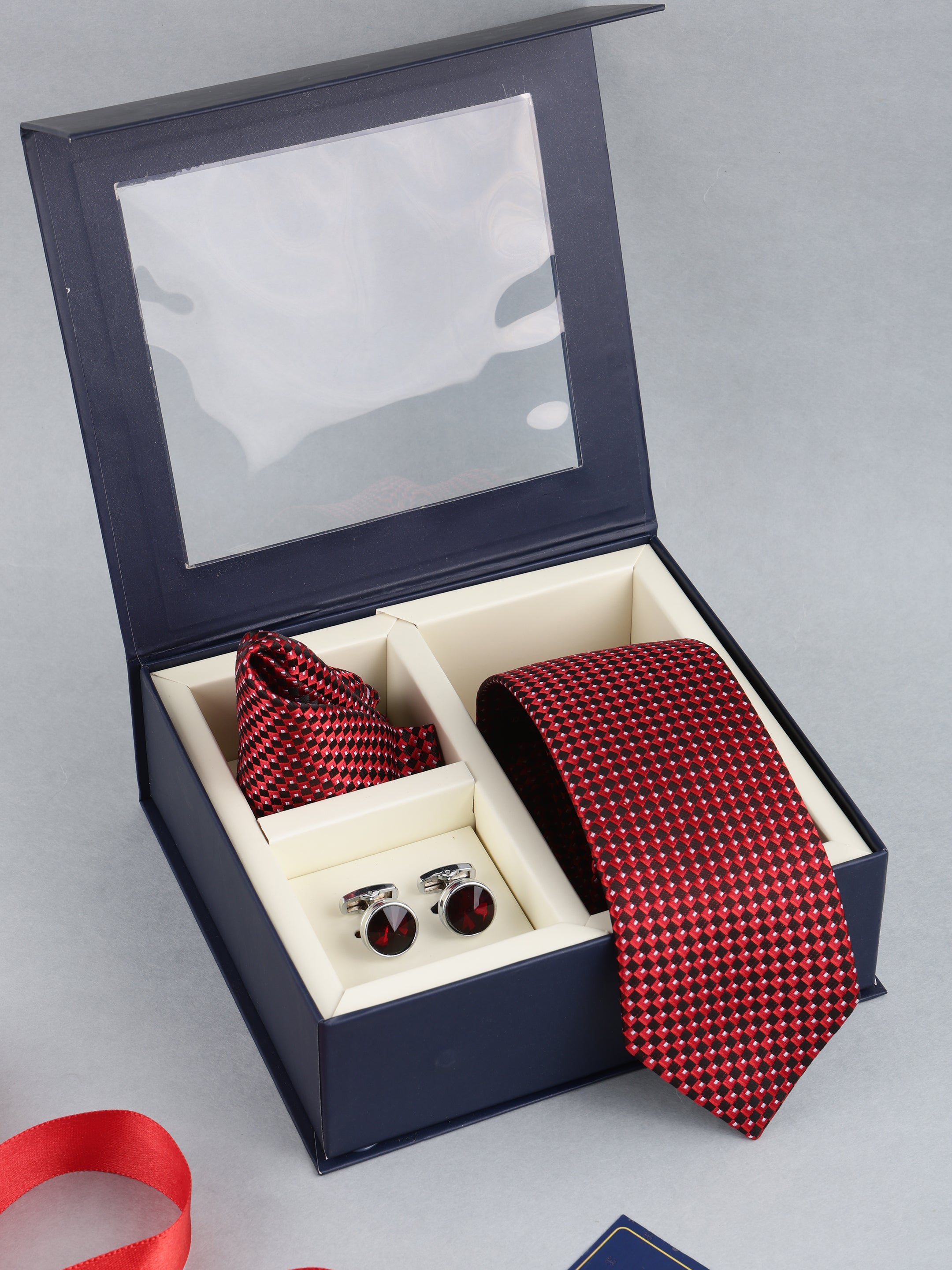 Maroon Geometric Necktie Gift Set