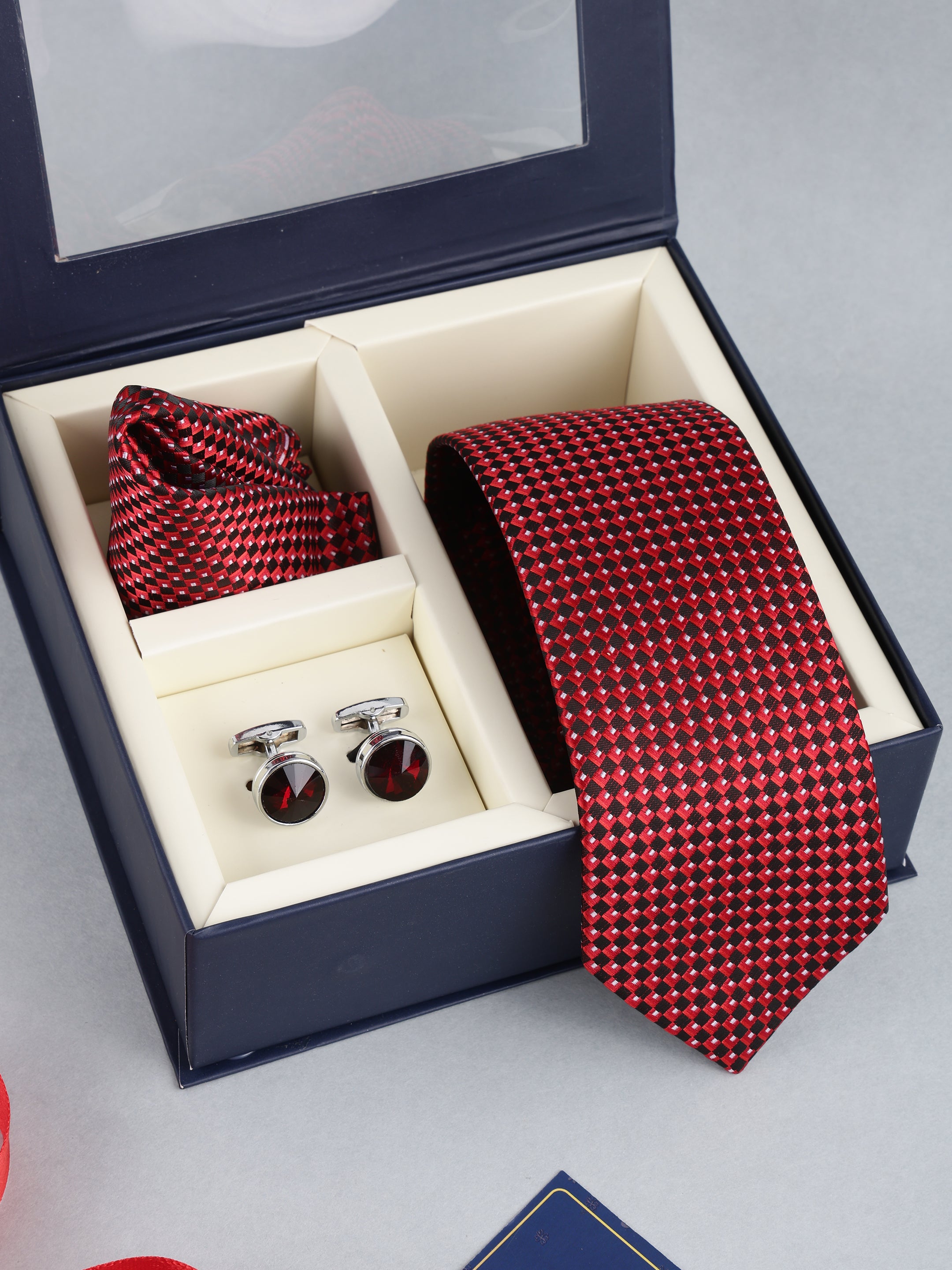 Maroon Geometric Necktie Gift Set