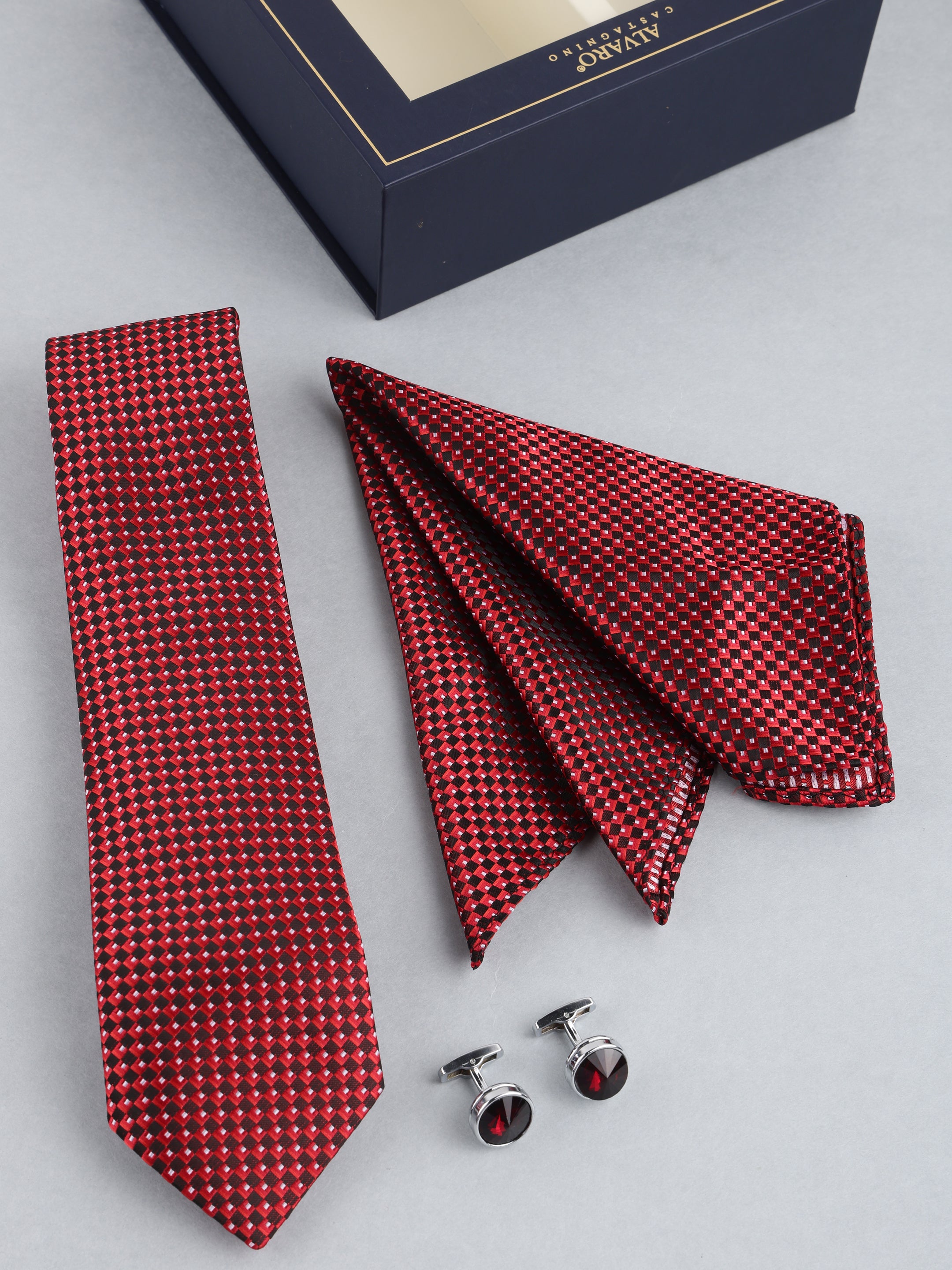 Maroon Geometric Necktie Gift Set