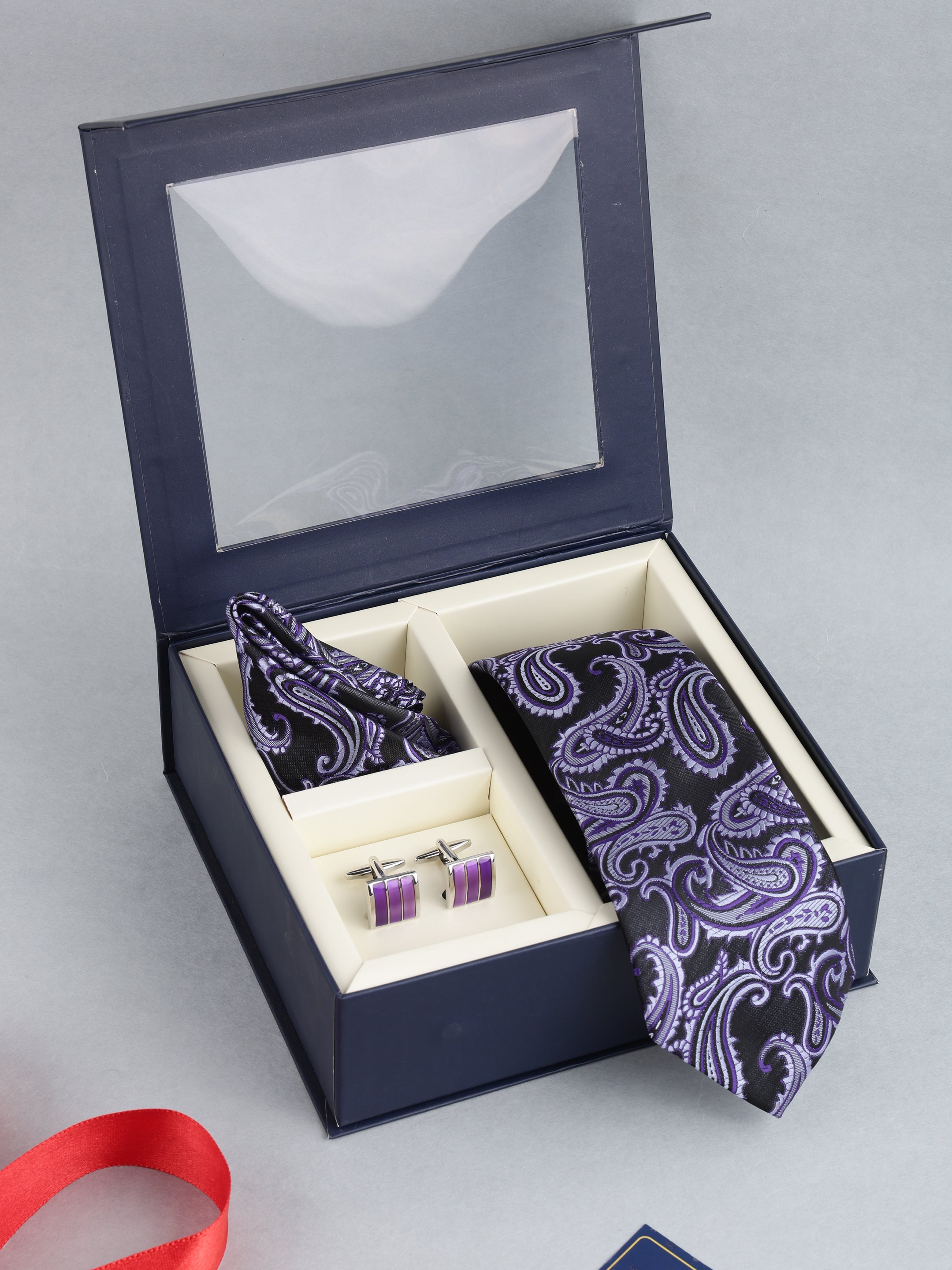 Purple & Black Paisley Necktie Gift Set