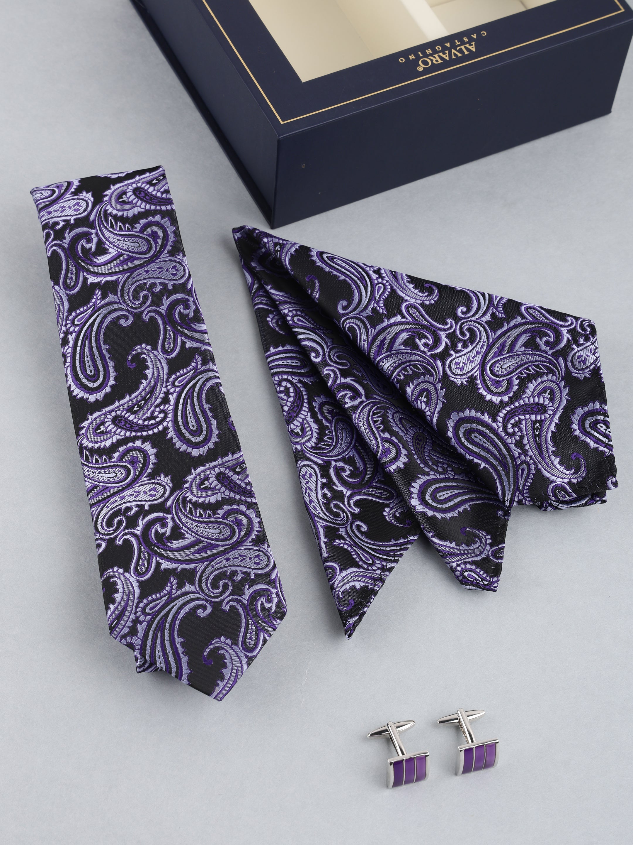 Purple & Black Paisley Necktie Gift Set