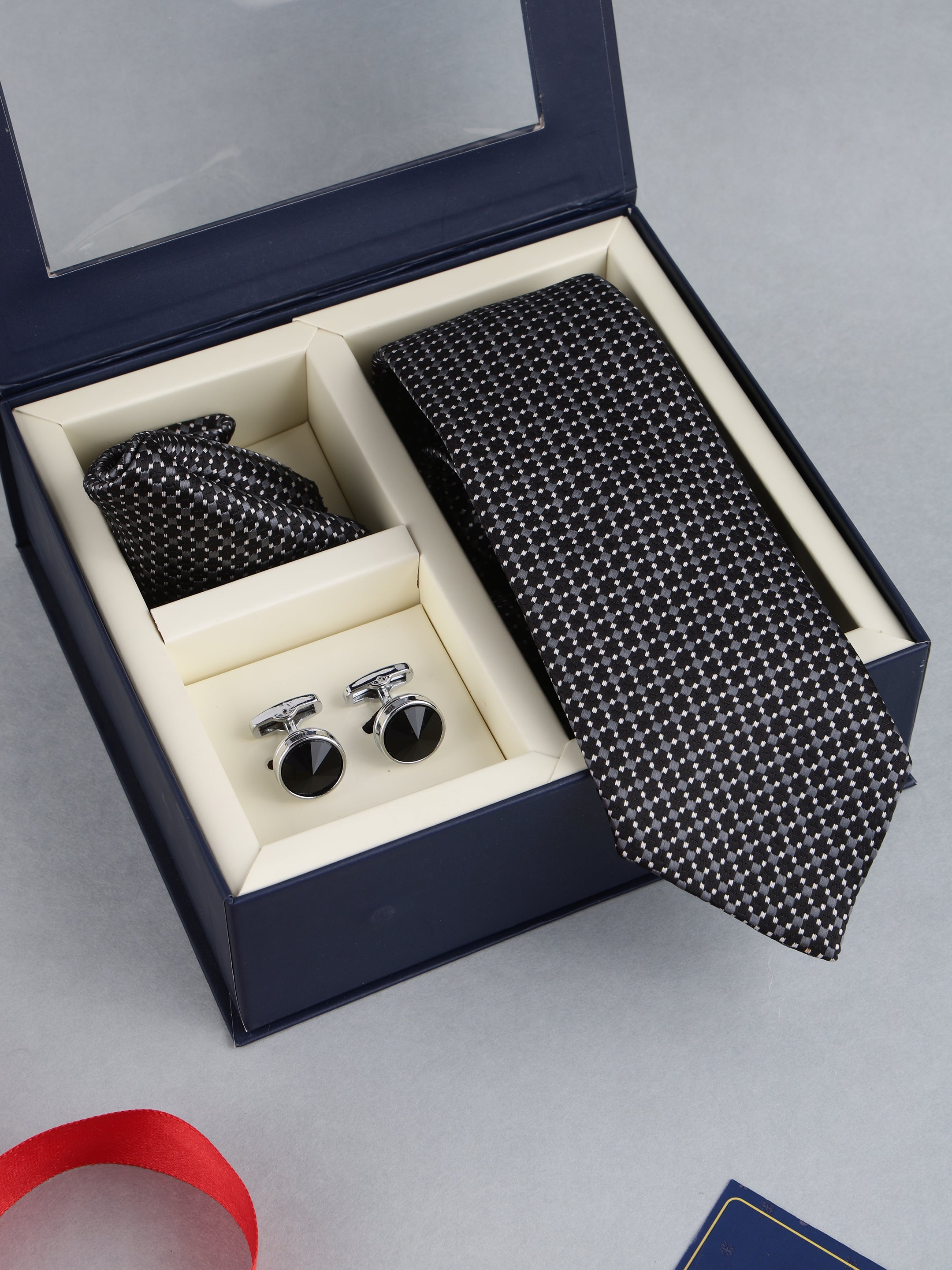 Black & Grey Geometric Necktie Gift Set