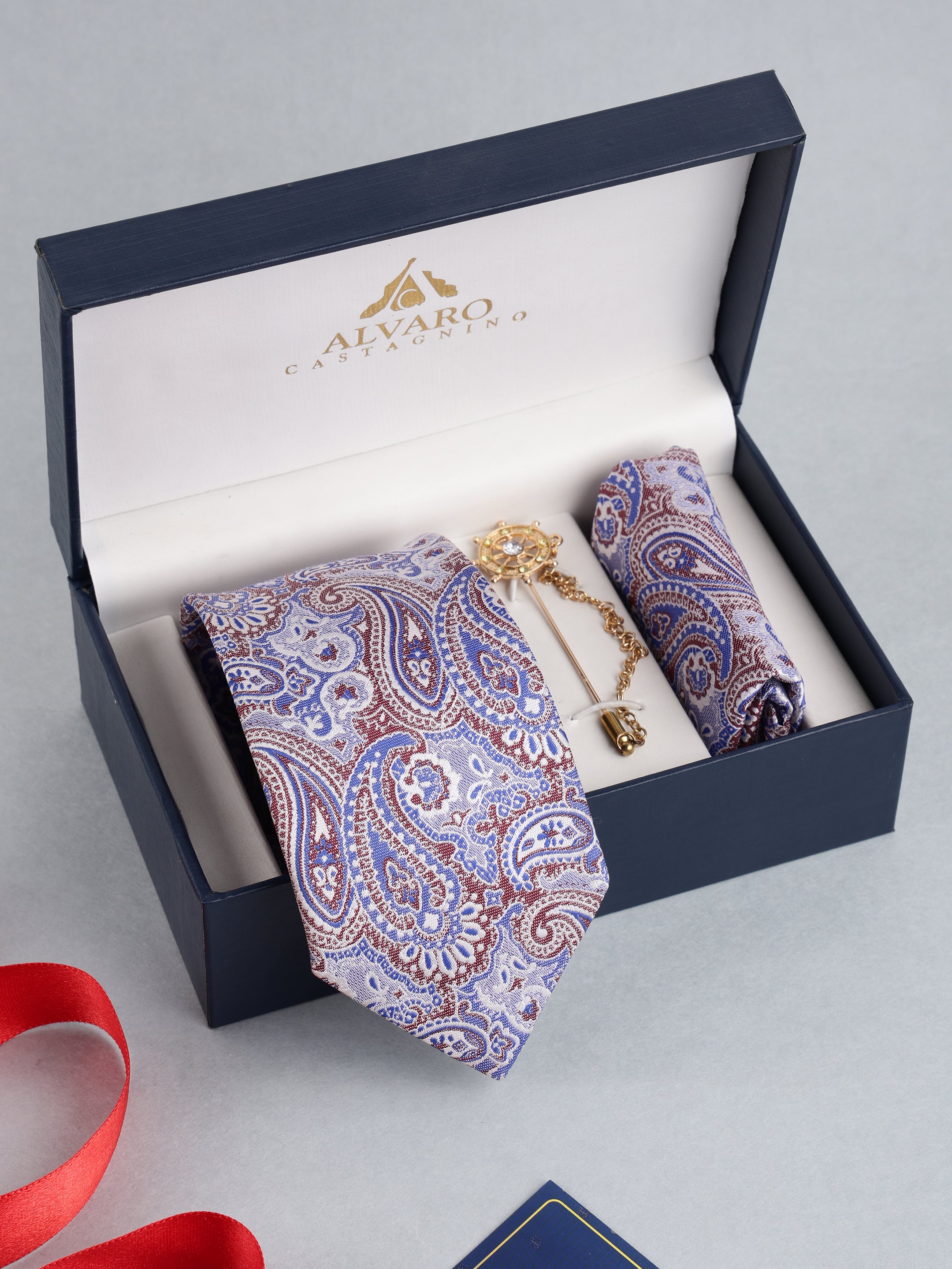 Pastel Paisley Necktie with Lapel Pin Set