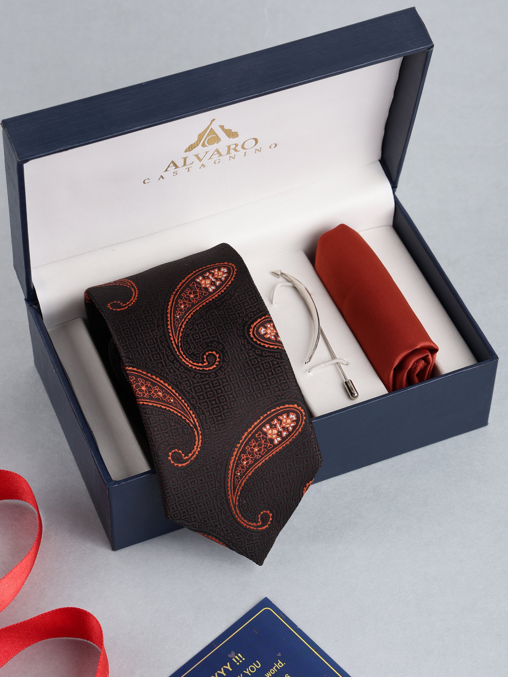 Black & Rust Paisley Necktie Gift Set