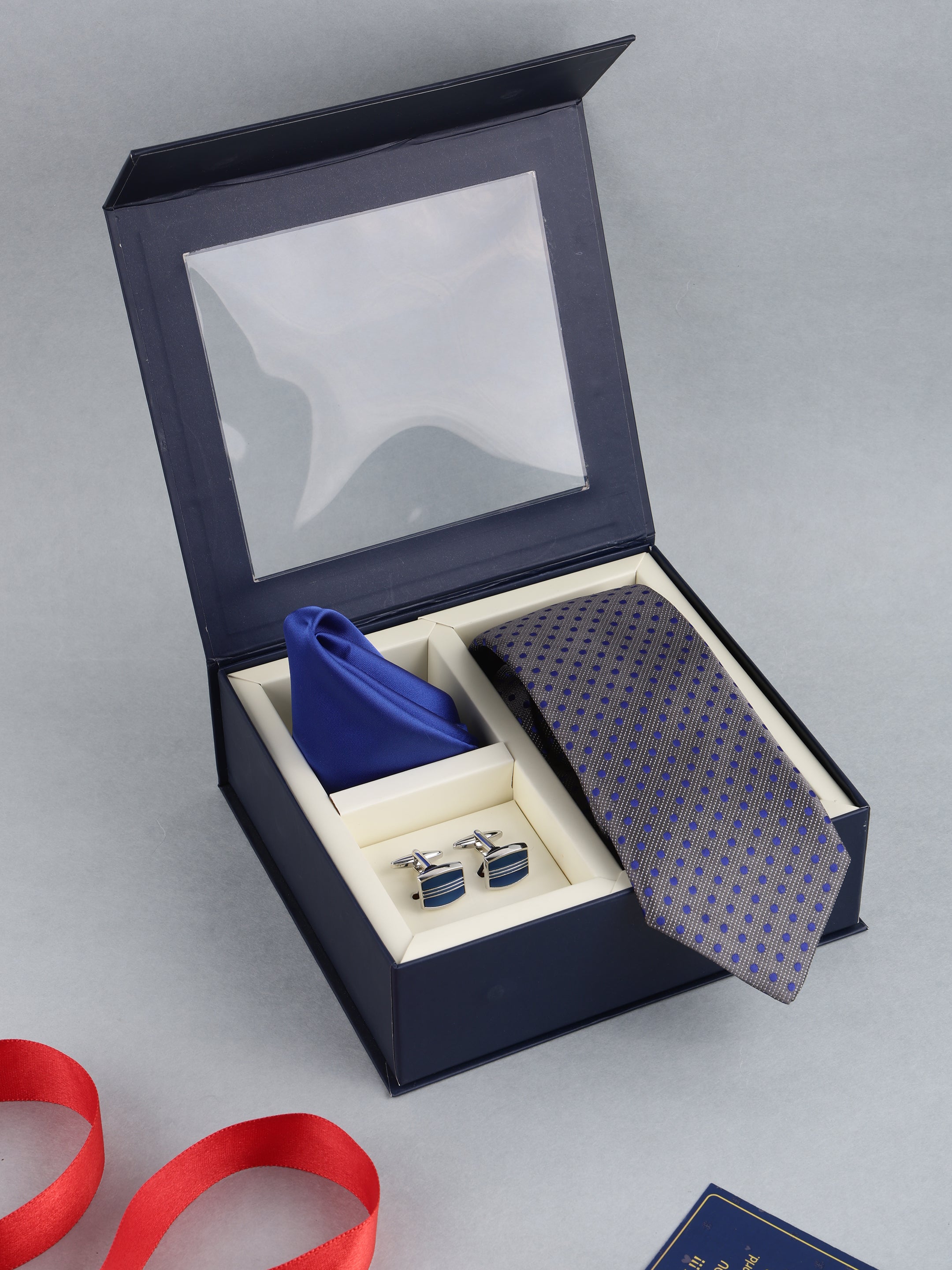 Grey Polka Dot Necktie with Cufflinks Gift Set