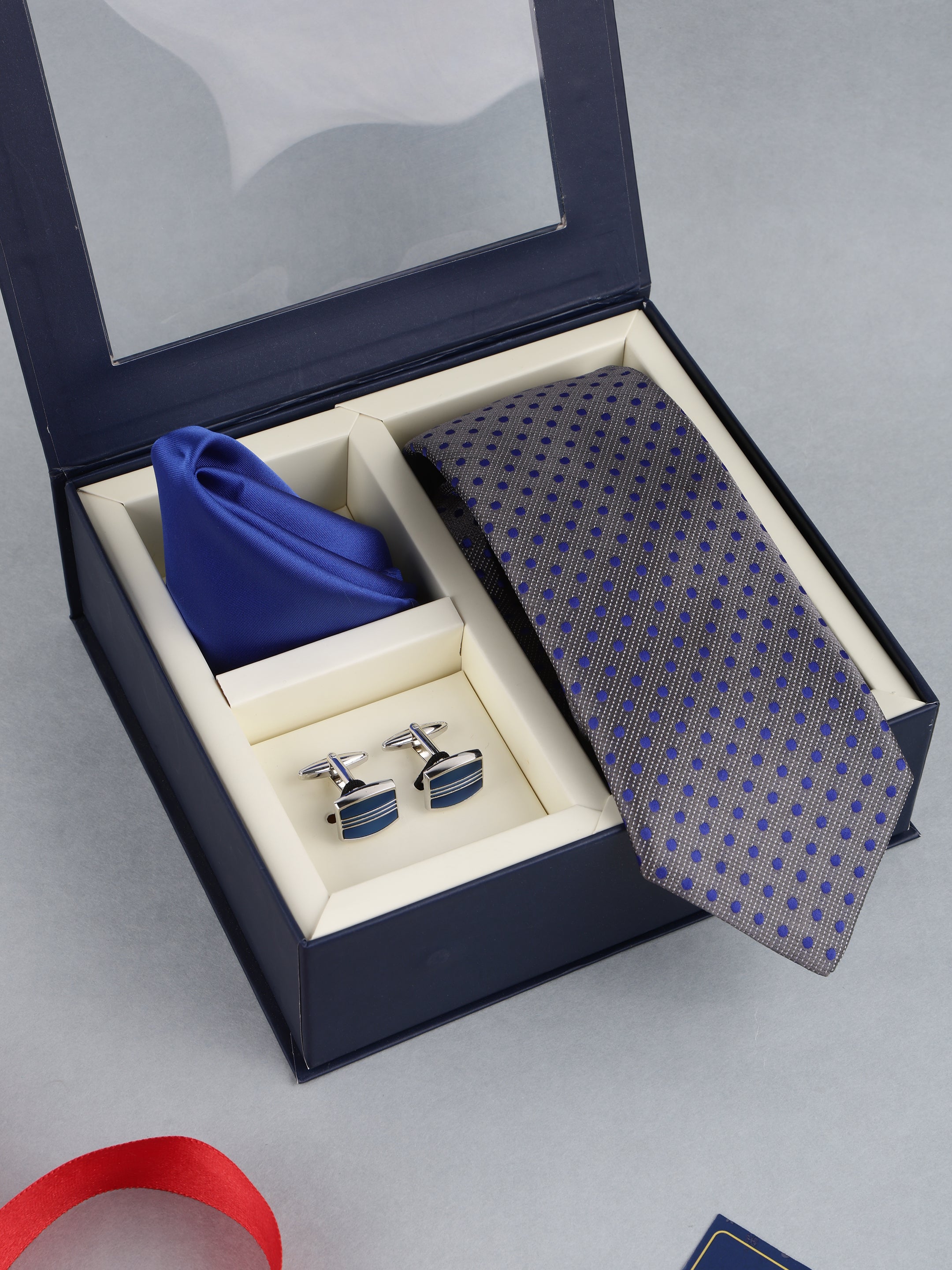 Grey Polka Dot Necktie with Cufflinks Gift Set