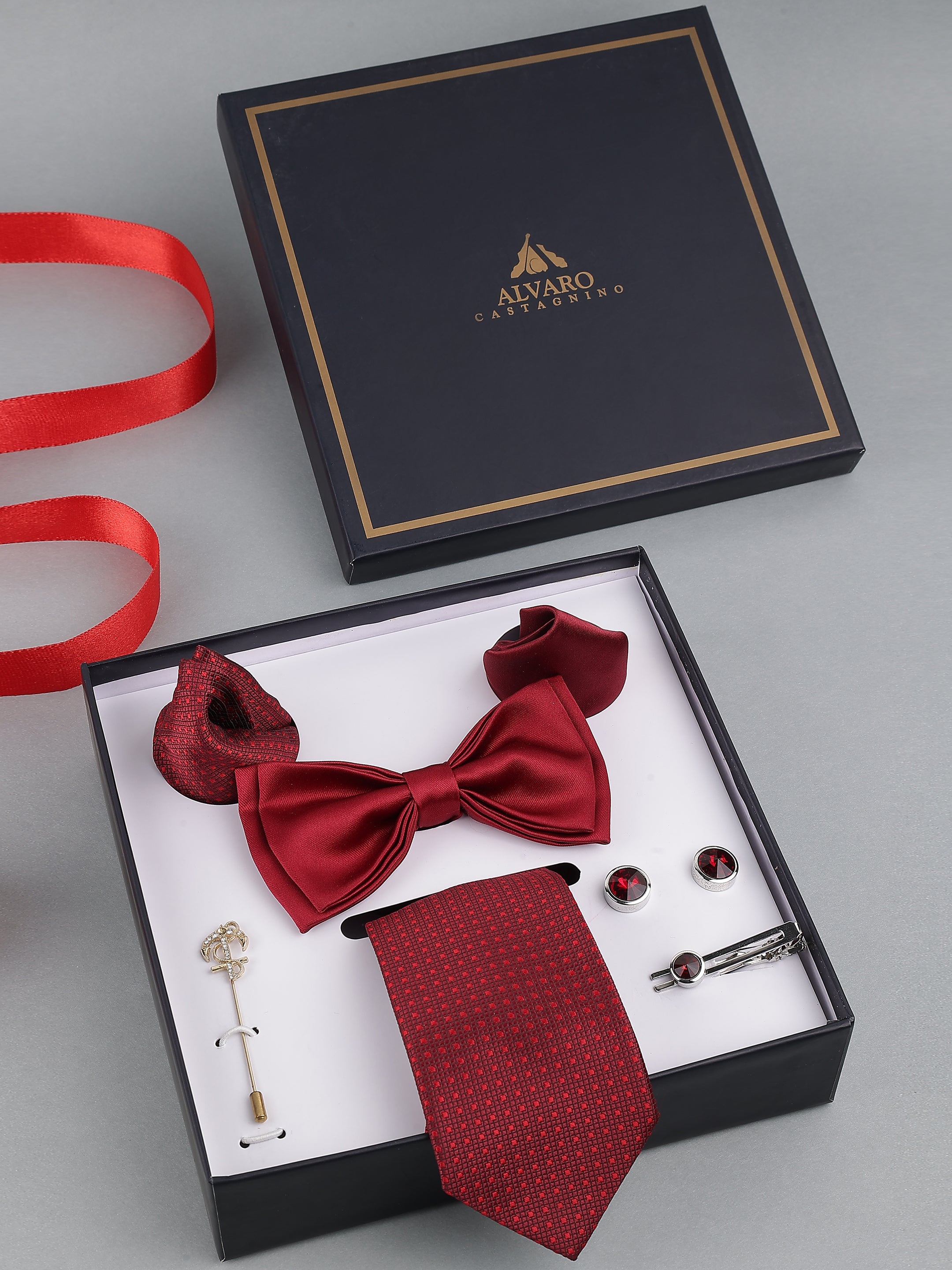 Crimson Luxe Bow Tie Set