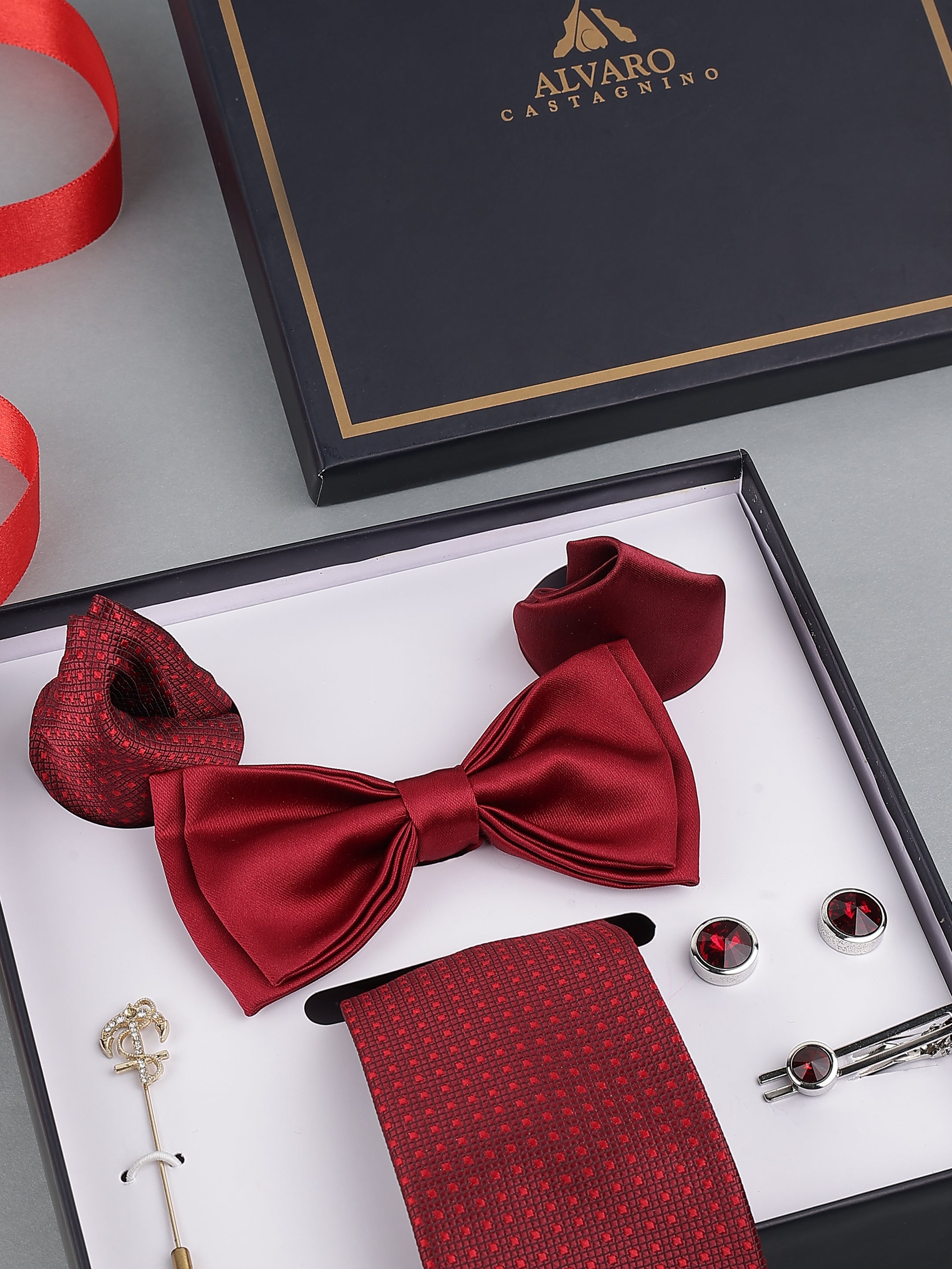 Crimson Luxe Bow Tie Set