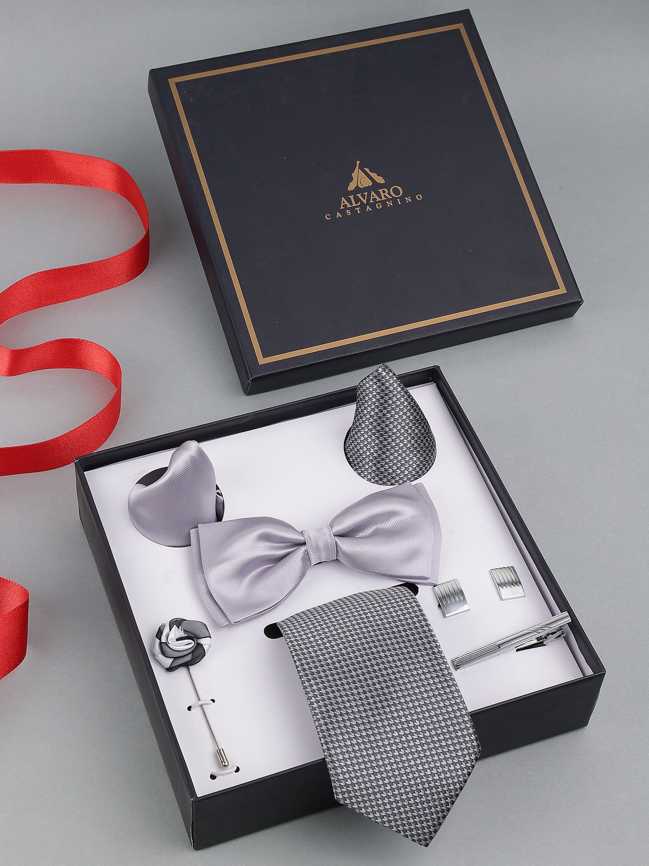 Silver Classic Bow Tie Set