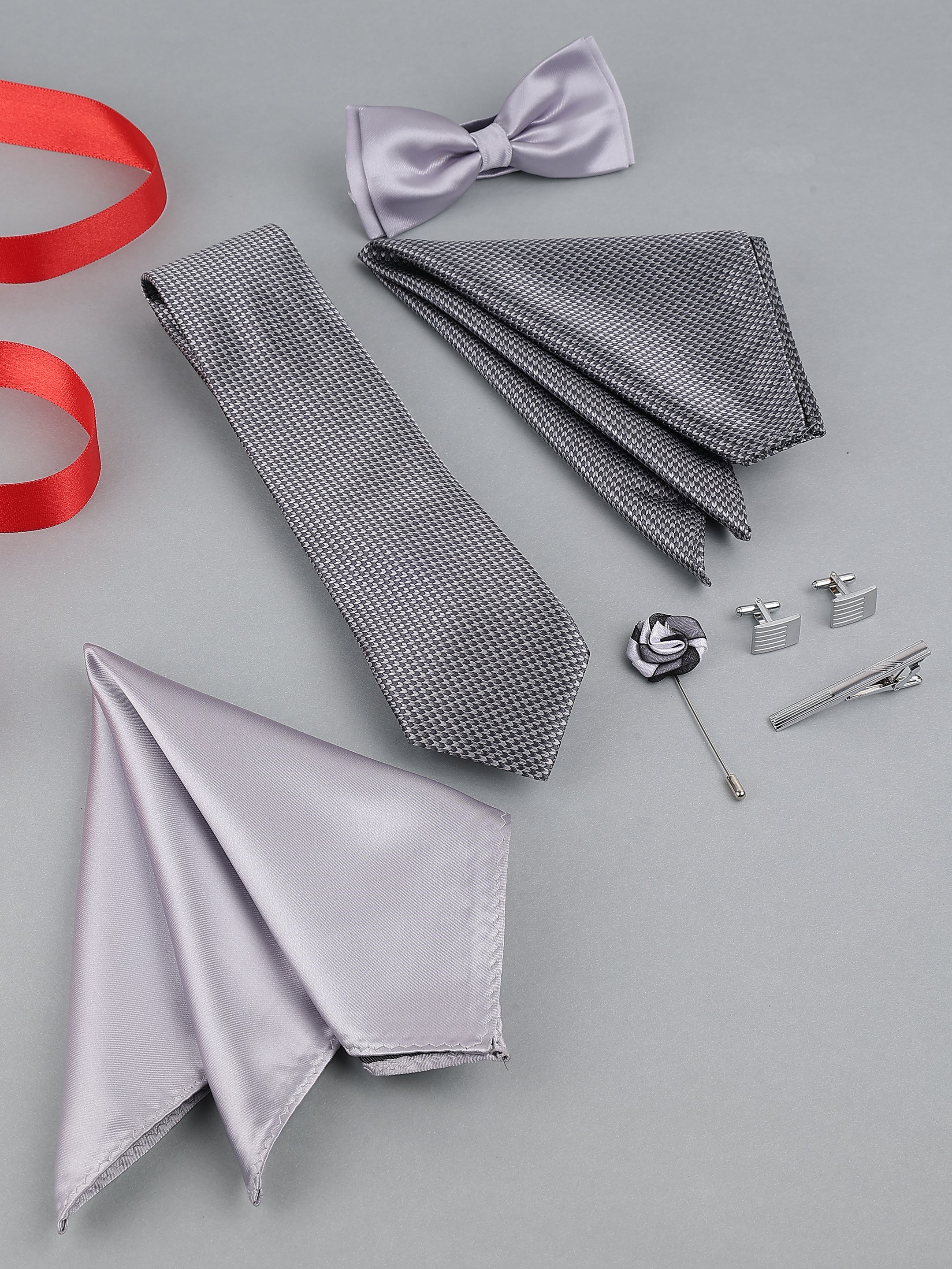 Silver Classic Bow Tie Set