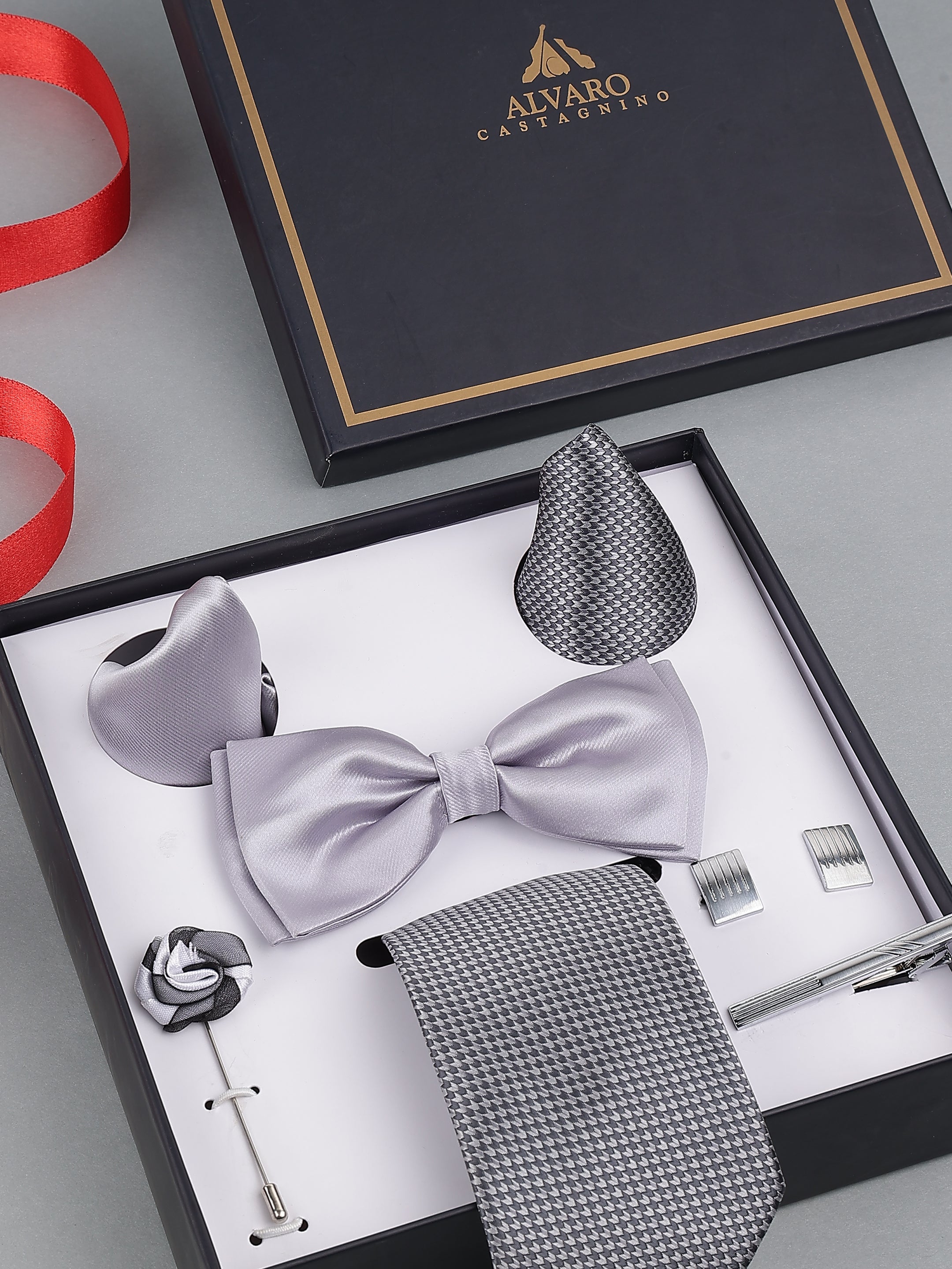 Silver Classic Bow Tie Set