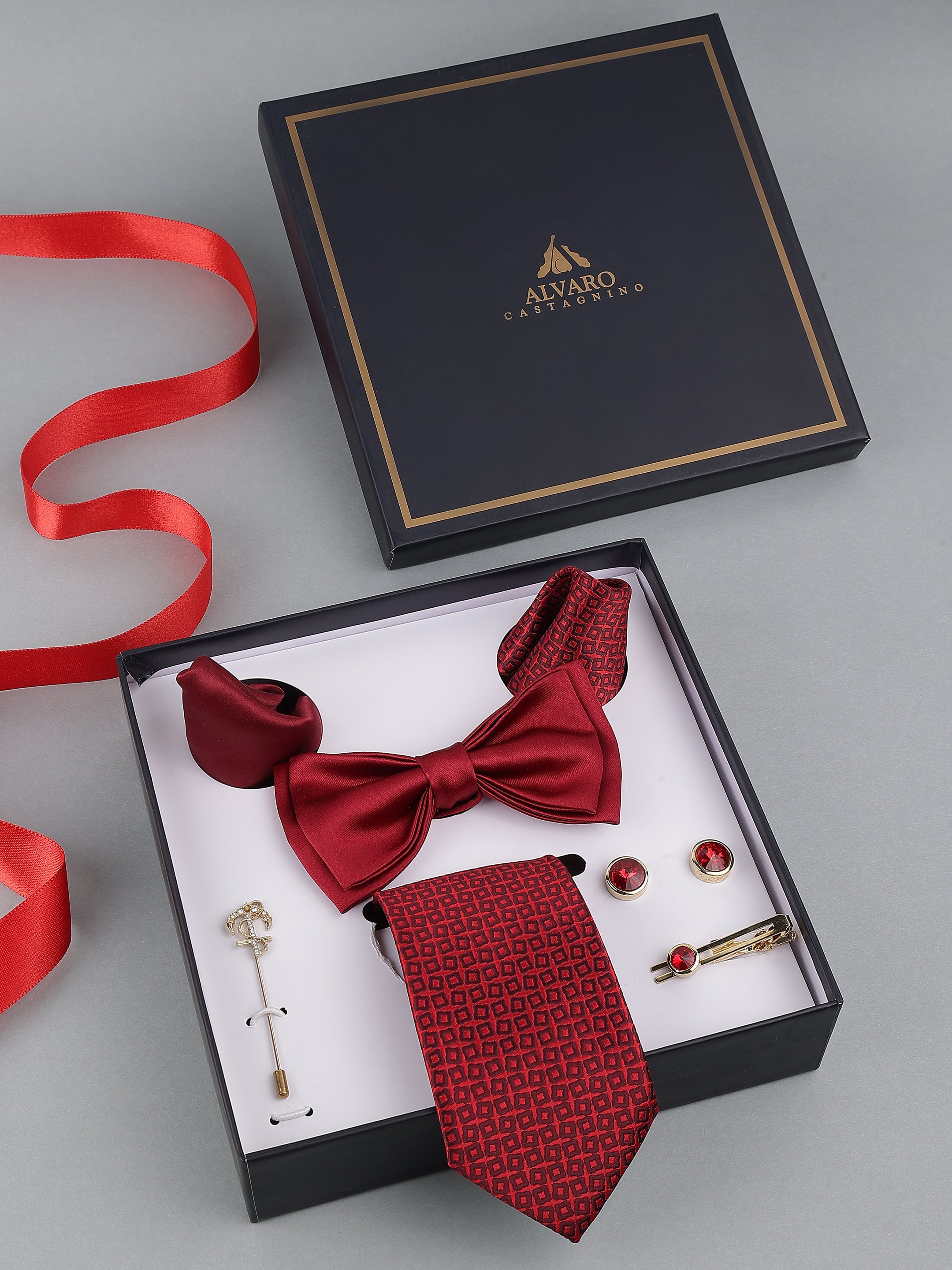 Maroon Geometric Formal Accessory Set