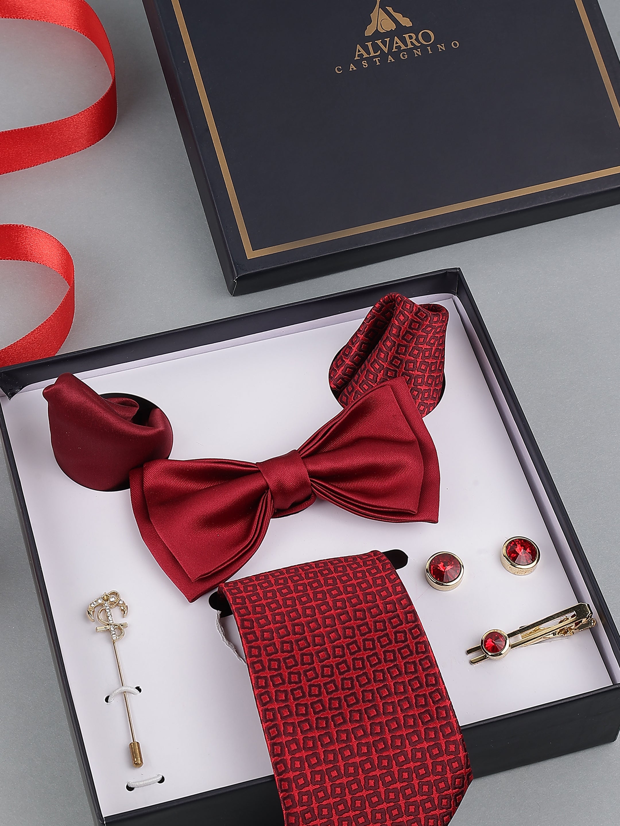 Maroon Geometric Formal Accessory Set