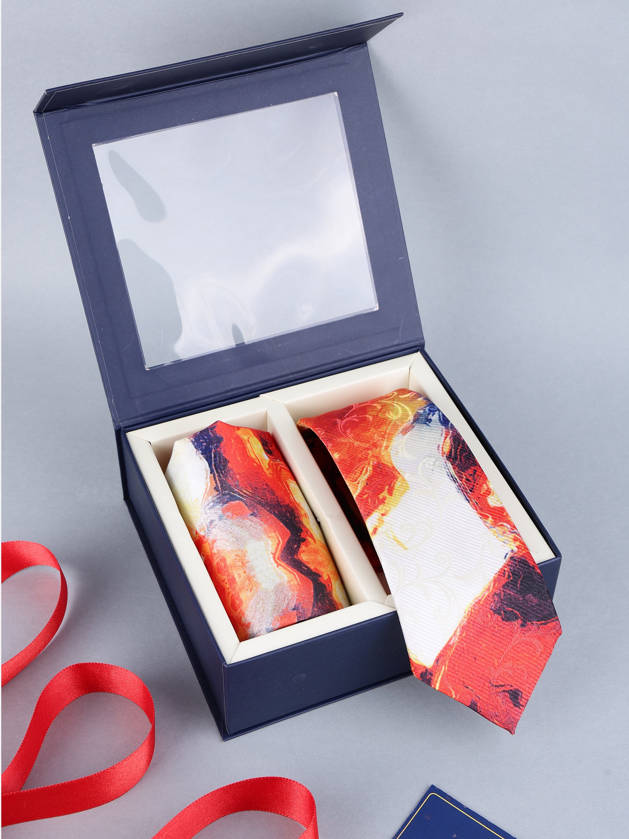 Abstract Fiery Marble Necktie & Pocket Square Gift Set