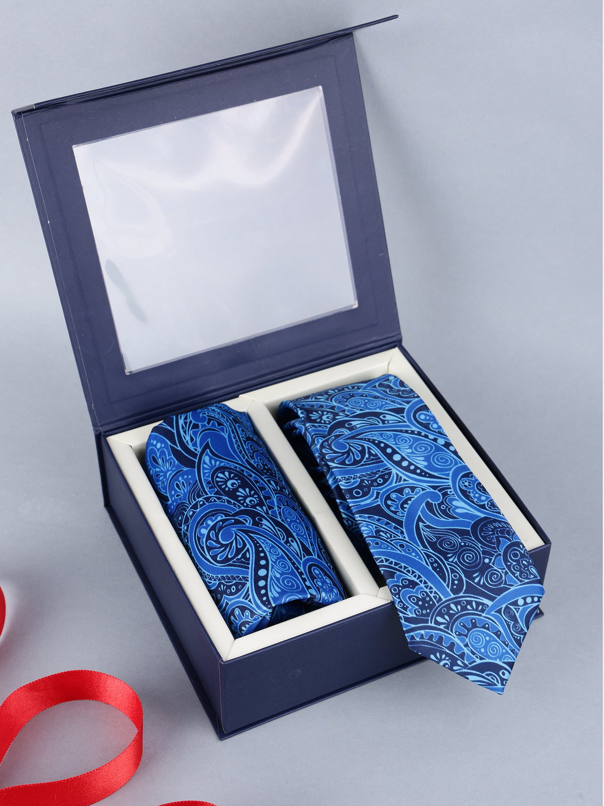 Ocean Blue Swirl Paisley Necktie & Pocket Square Set