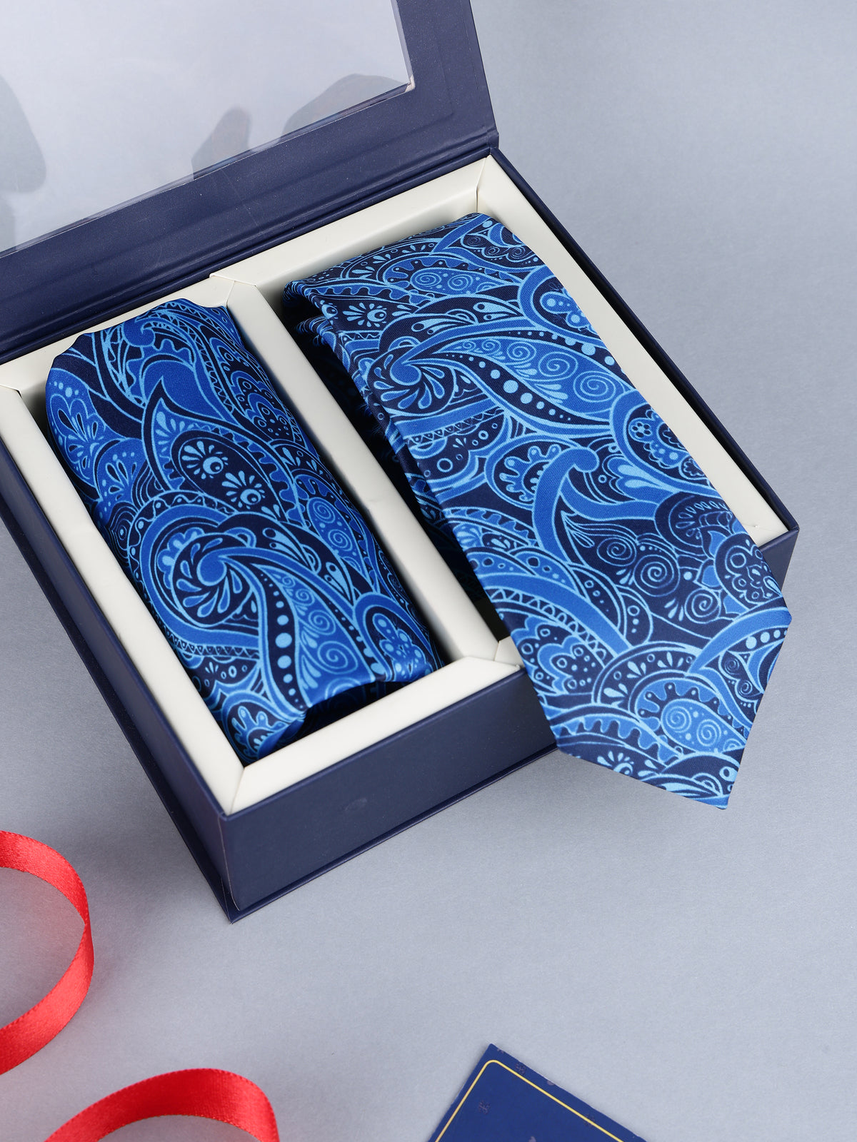 Ocean Blue Swirl Paisley Necktie & Pocket Square Set