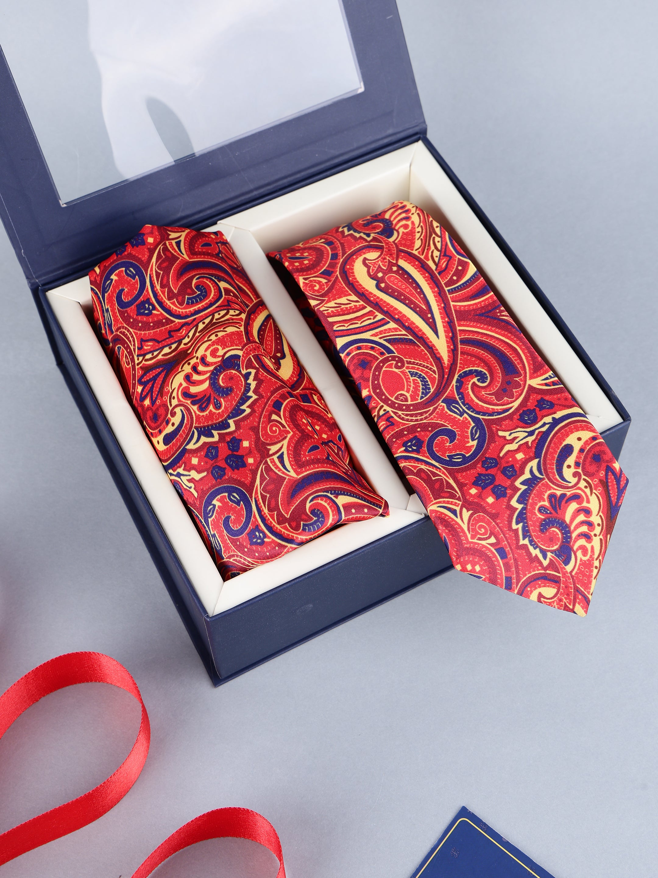 Crimson & Gold Grand Paisley Necktie & Pocket Square Set