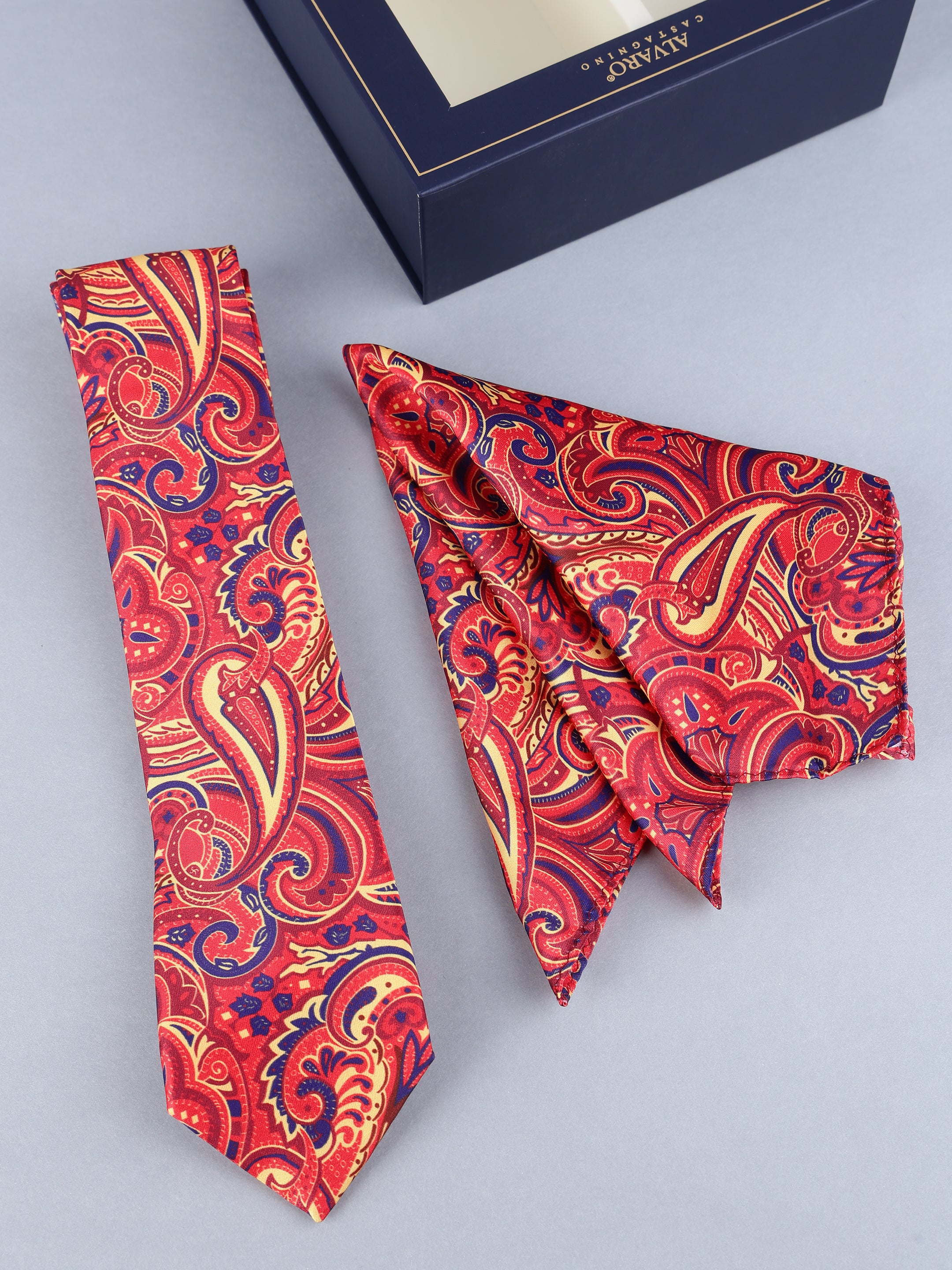 Crimson & Gold Grand Paisley Necktie & Pocket Square Set