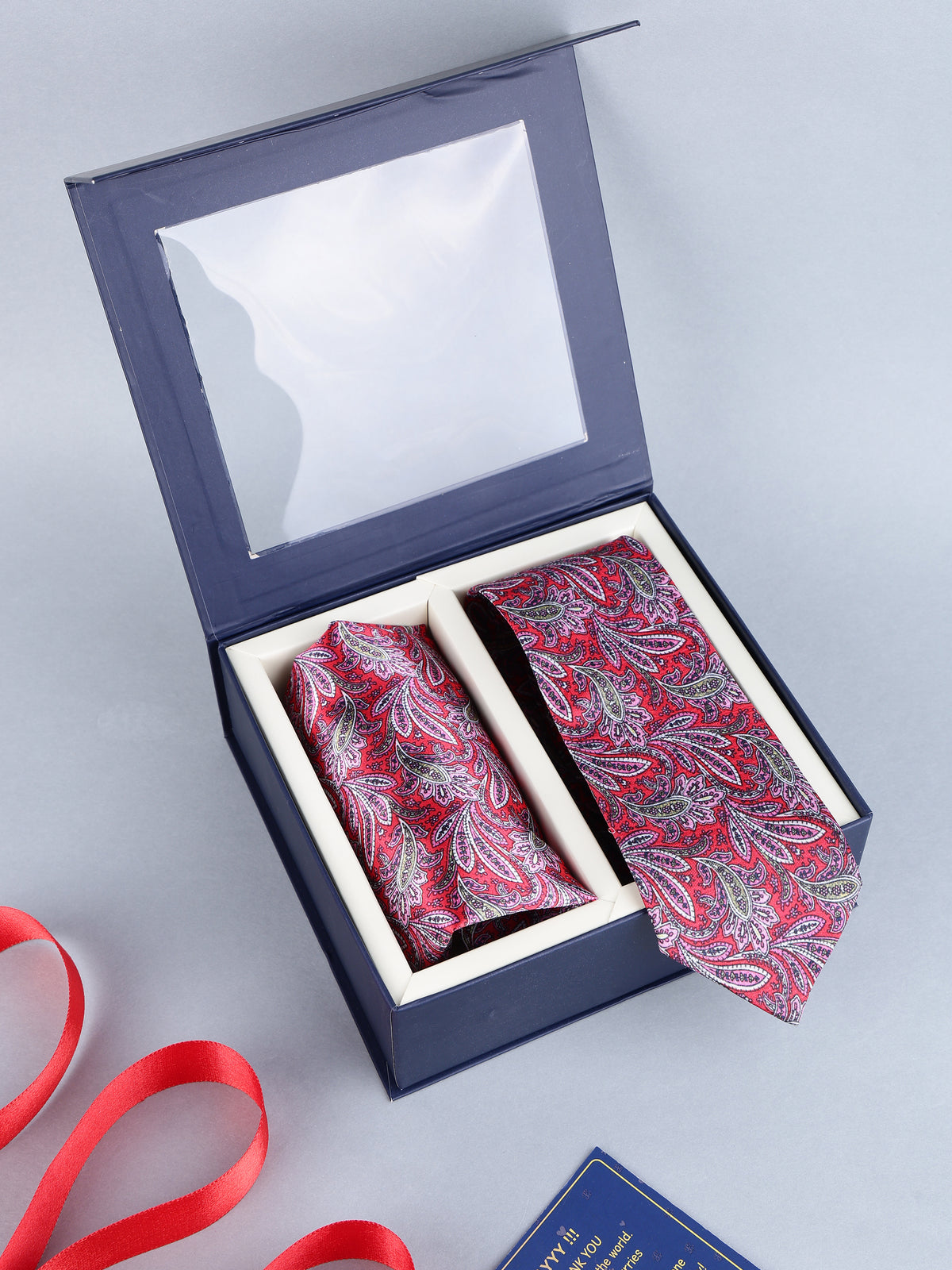 Coral Pink Feathered Paisley Necktie & Pocket Square Set