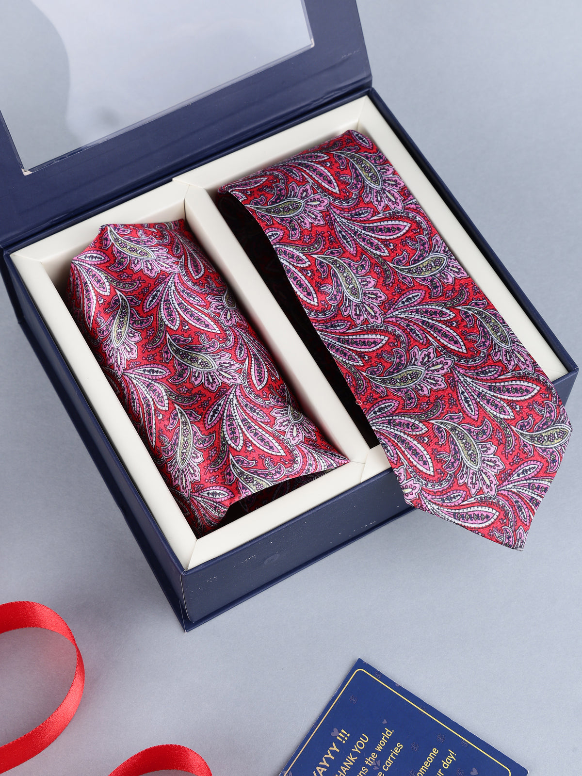 Coral Pink Feathered Paisley Necktie & Pocket Square Set