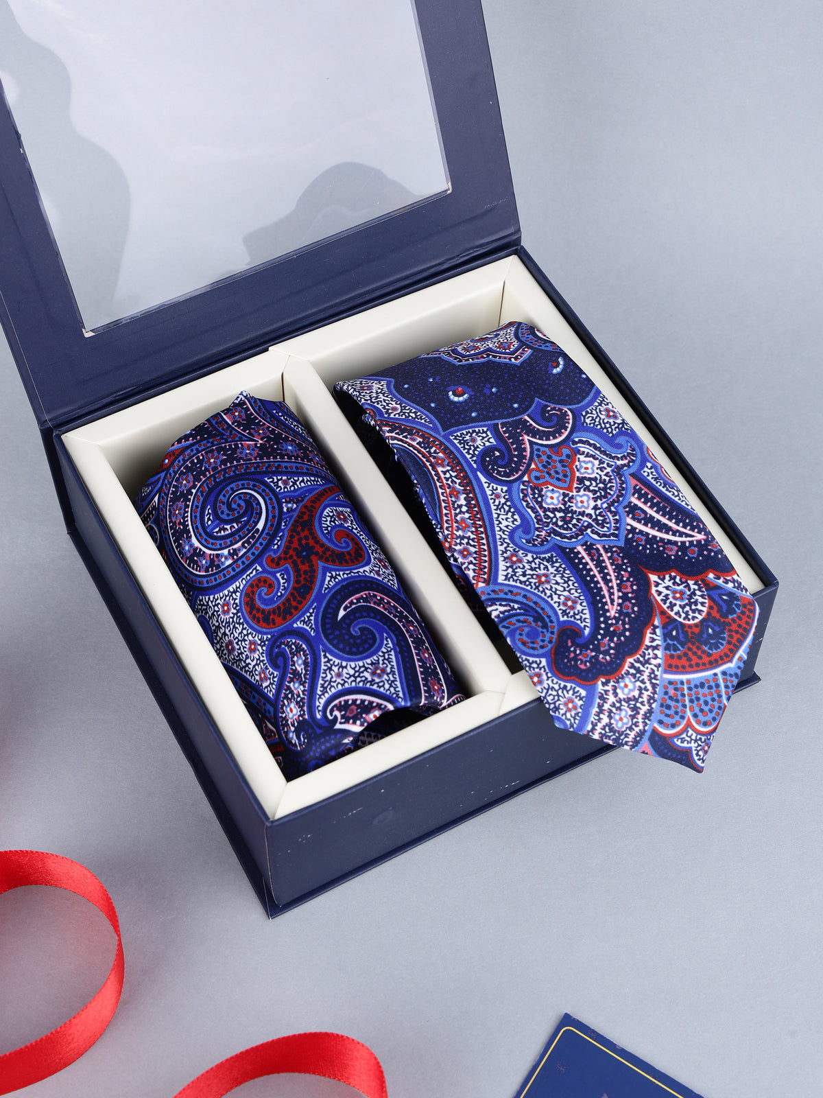 Deep Navy & Cobalt Paisley Necktie & Pocket Square Set
