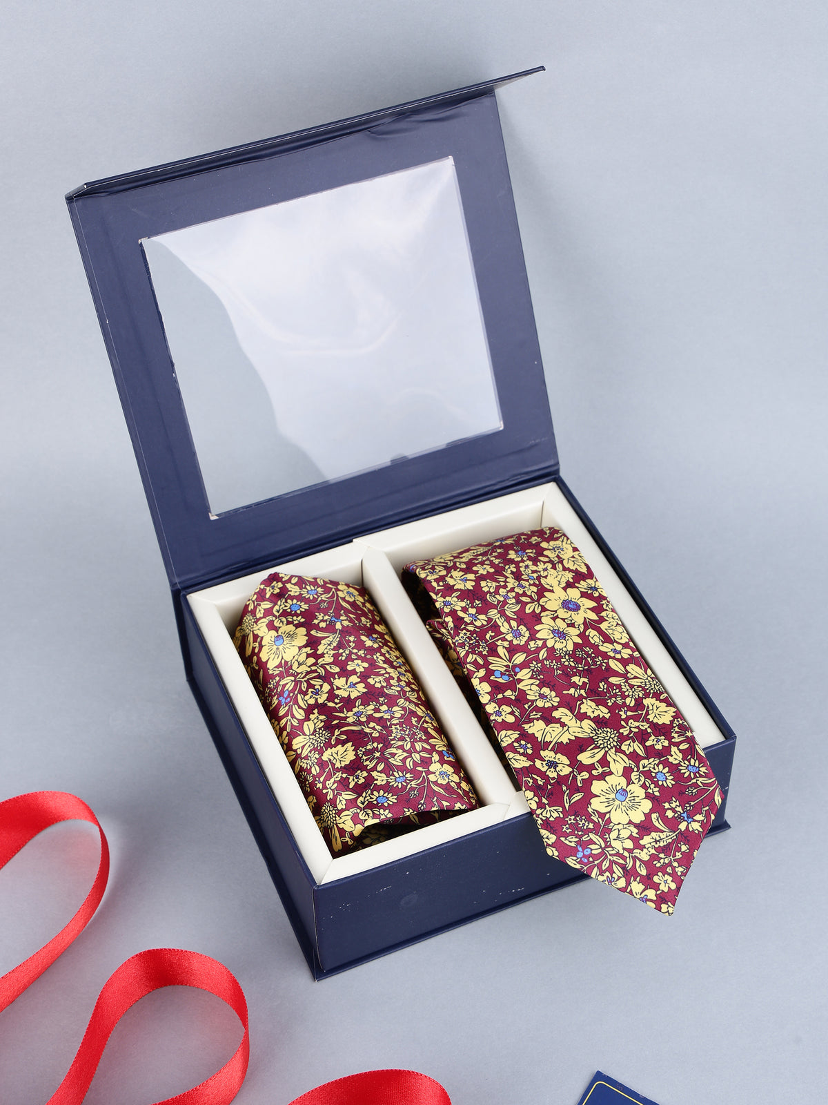 Maroon & Gold Meadow Floral Necktie & Pocket Square Set