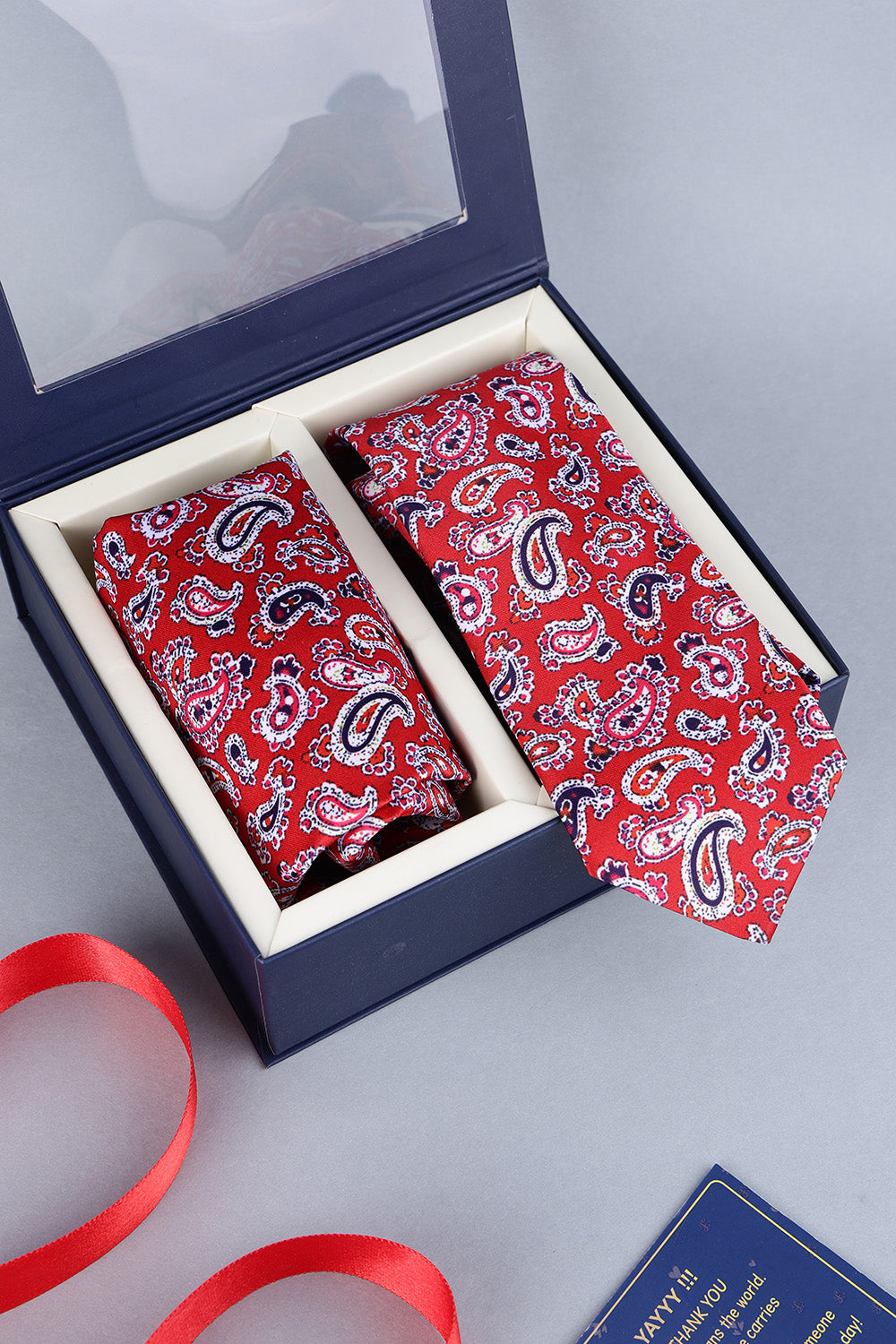 Red Paisley Necktie & Pocket Square Gift Se