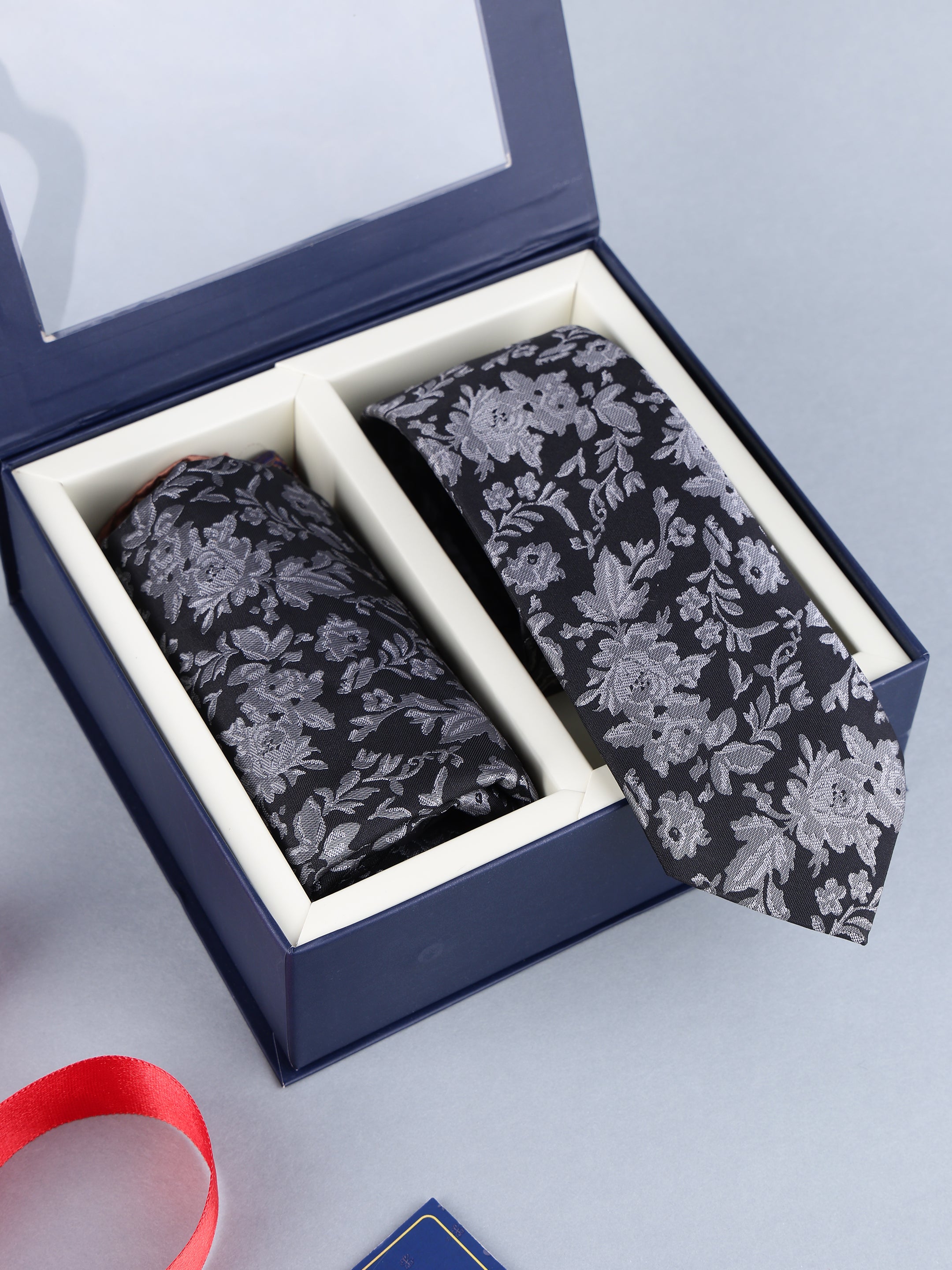 Black & Grey Floral Necktie Gift Set