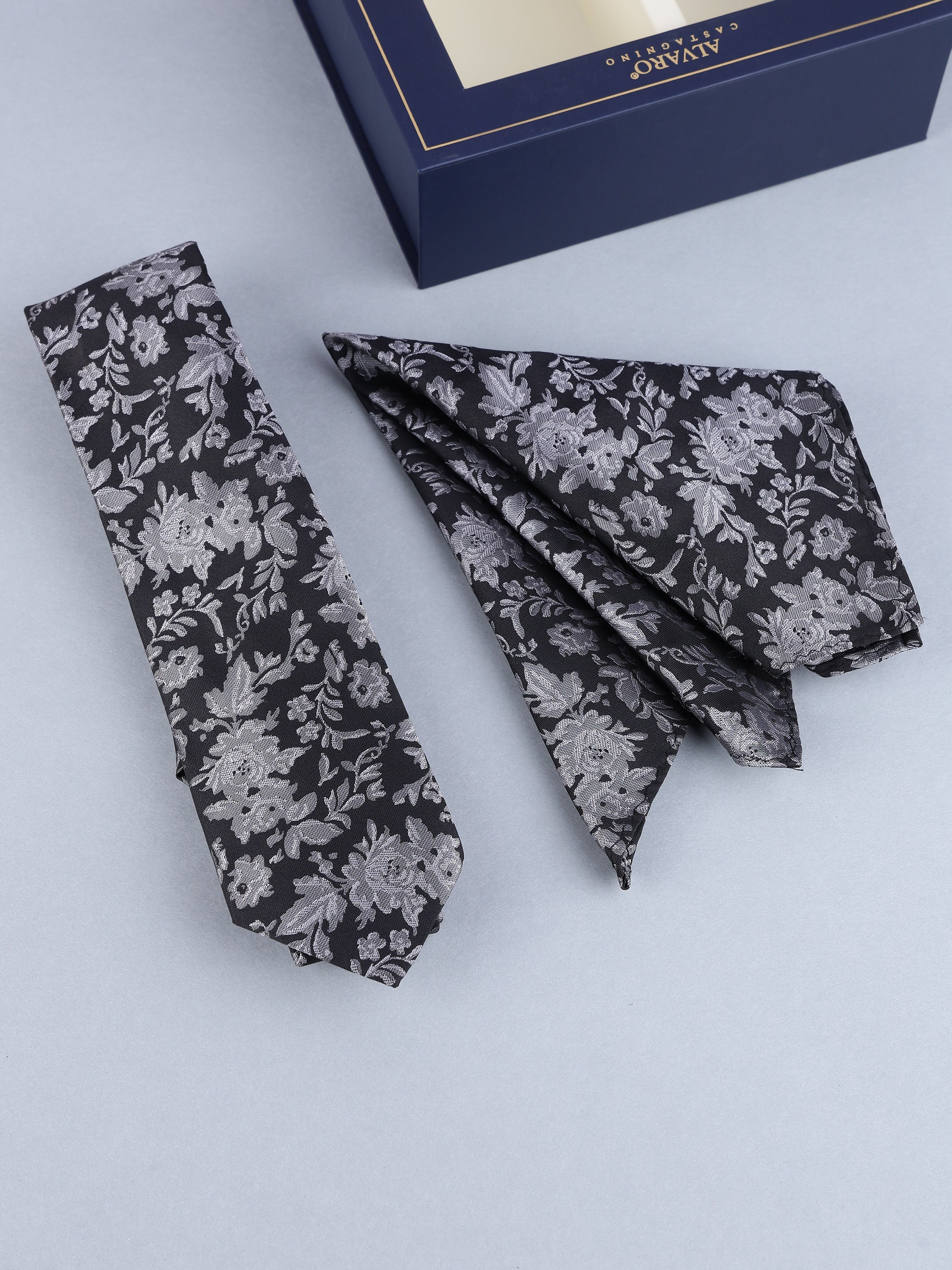 Black & Grey Floral Necktie Gift Set