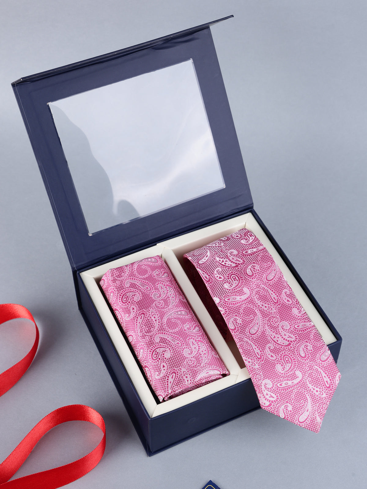 Rose Pink Tonal Paisley Necktie & Pocket Square Set