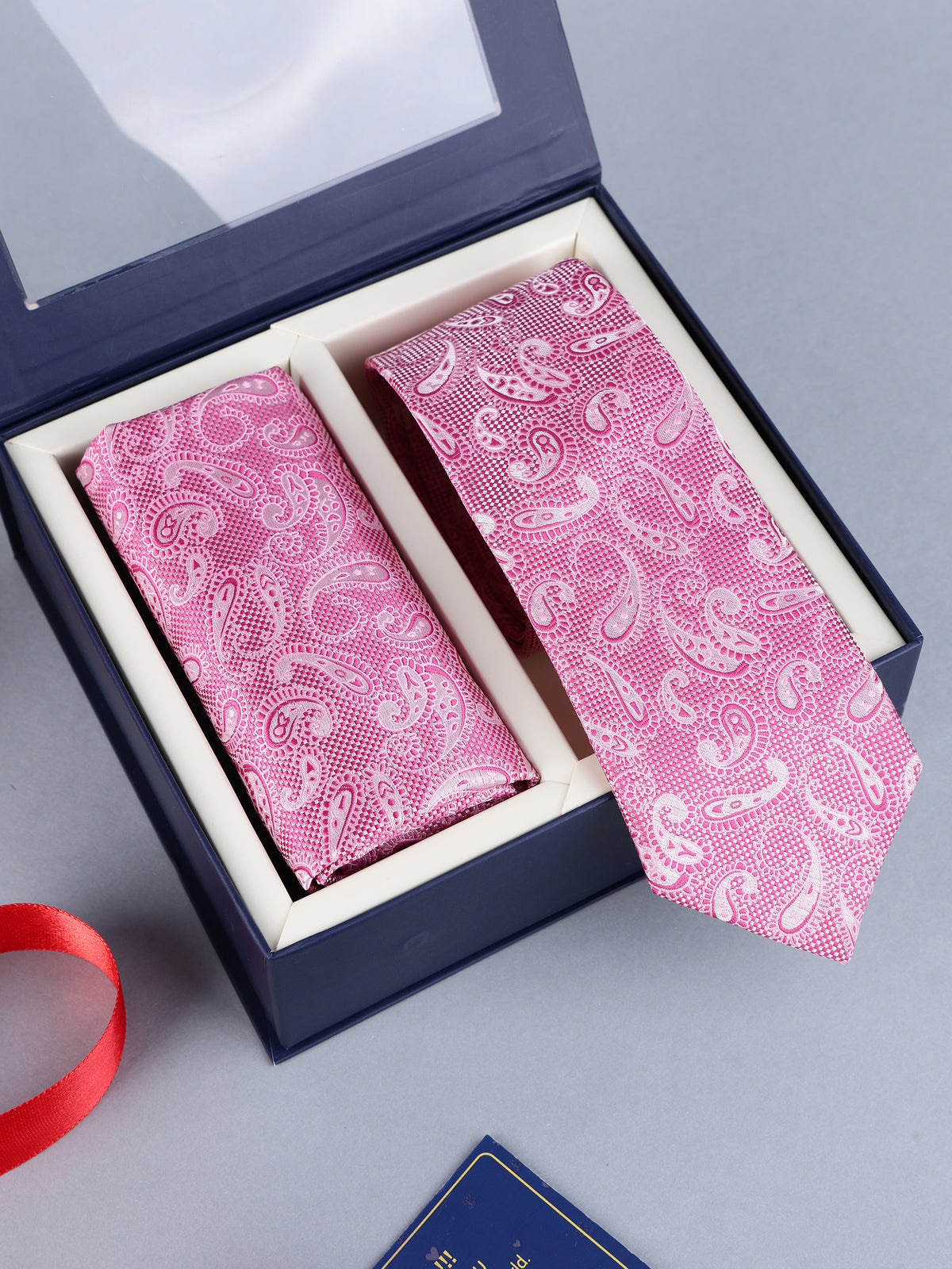 Rose Pink Tonal Paisley Necktie & Pocket Square Set