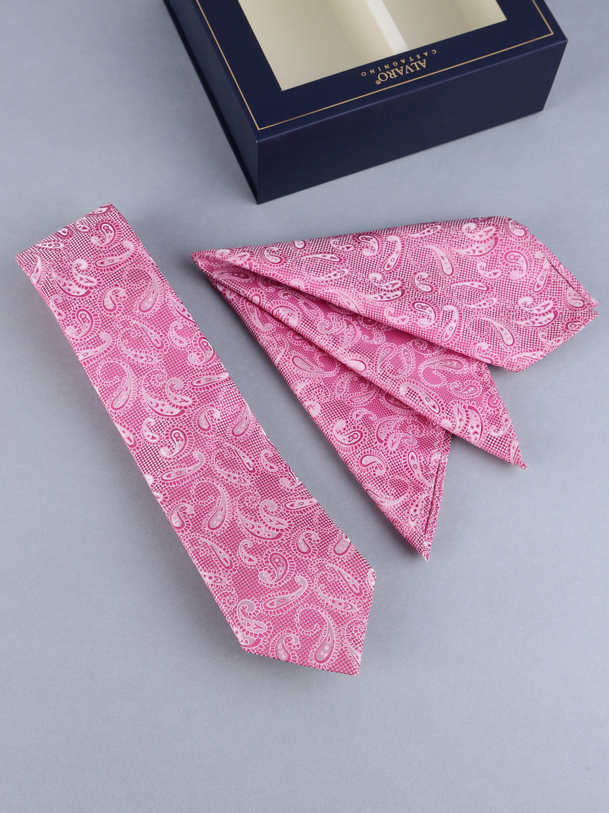 Rose Pink Tonal Paisley Necktie & Pocket Square Set