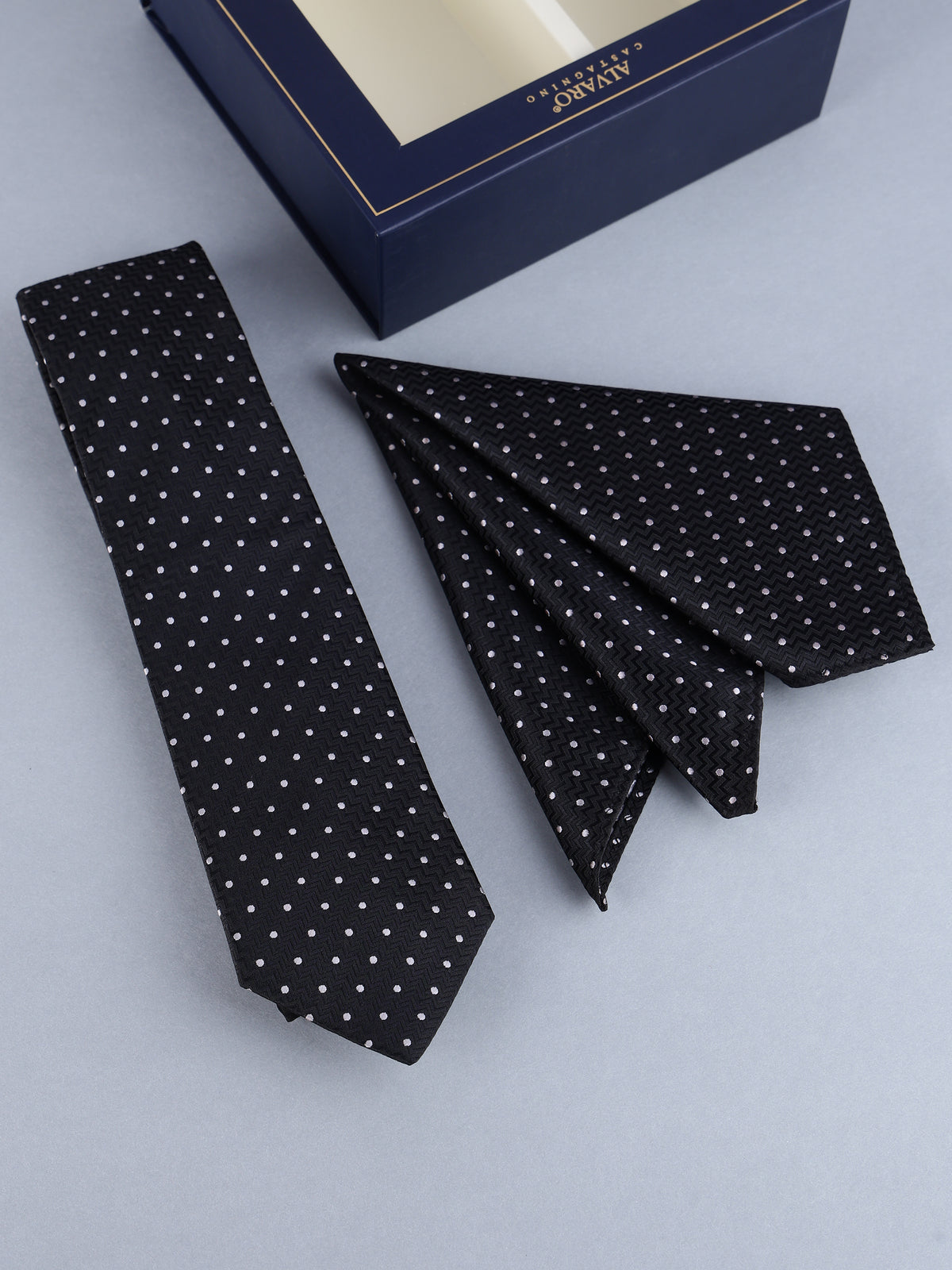 Black Pin Dot Textured Necktie & Pocket Square Set
