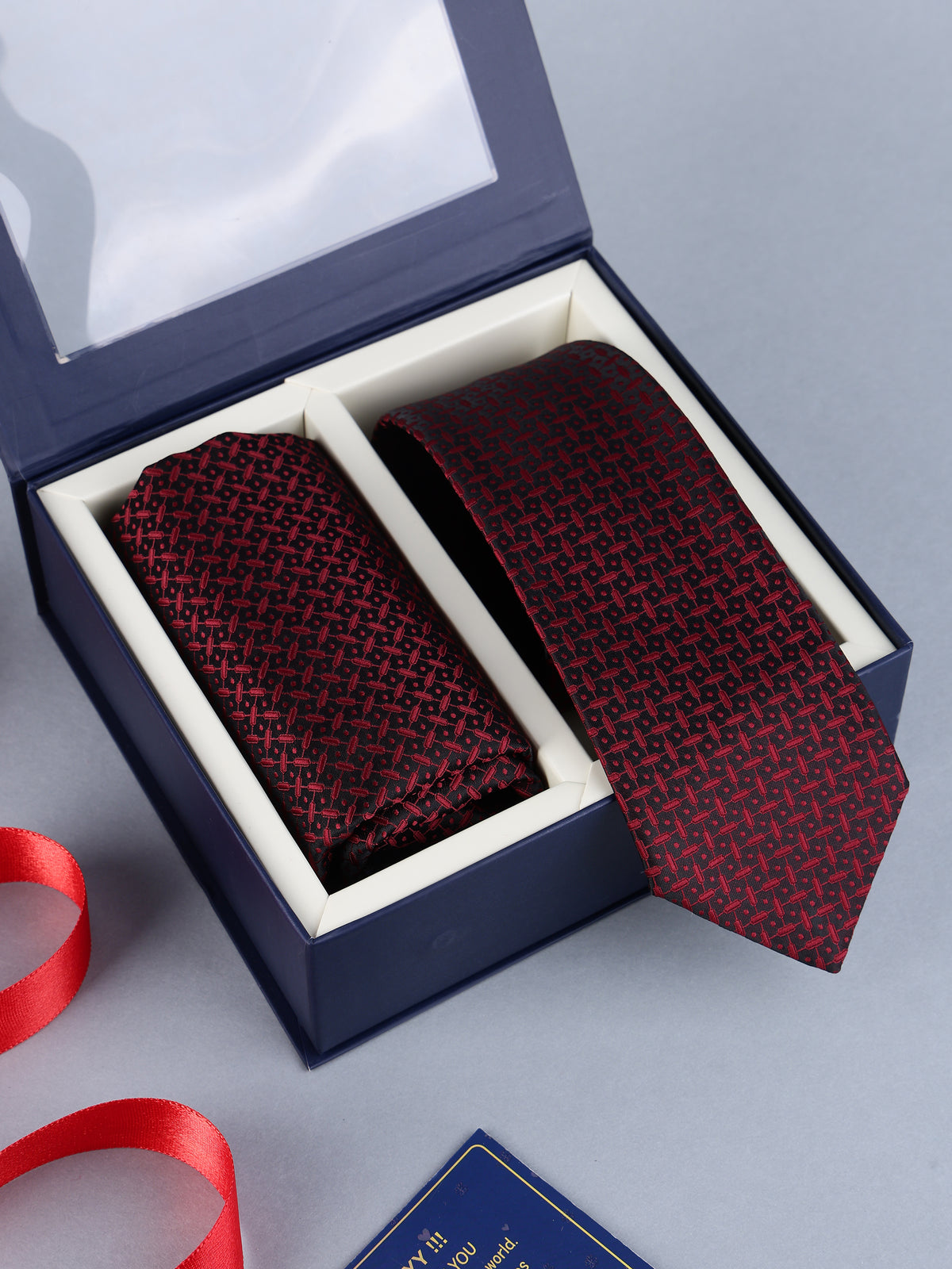 Deep Burgundy Geometric Lattice Necktie & Pocket Square Set