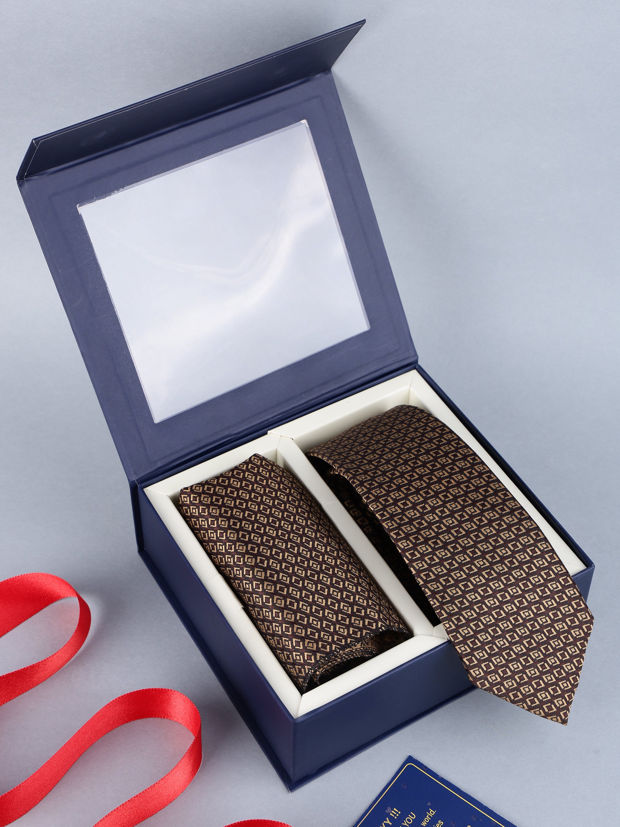 Brown & Gold Geometric Necktie Gift Set