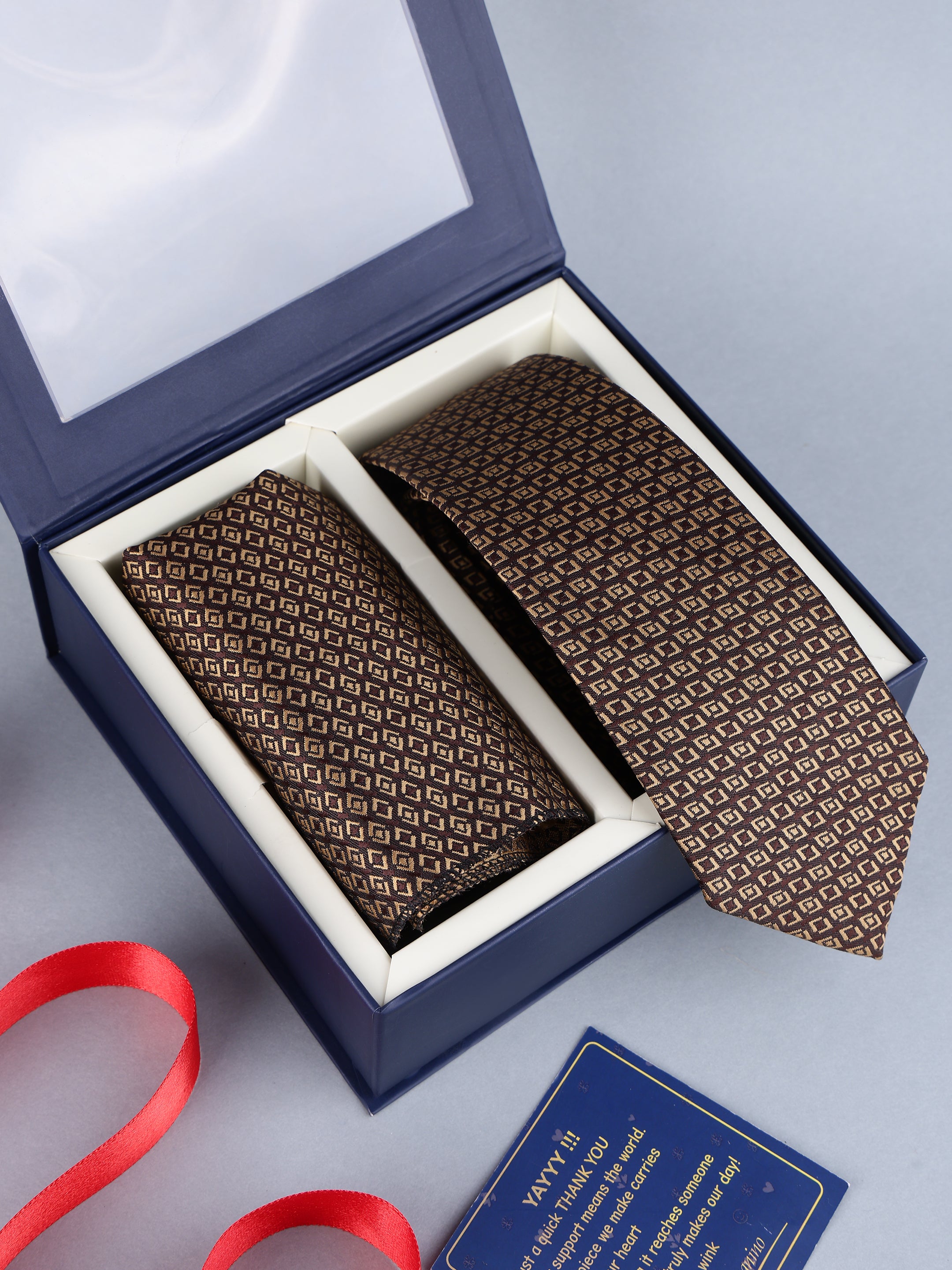 Brown & Gold Geometric Necktie Gift Set