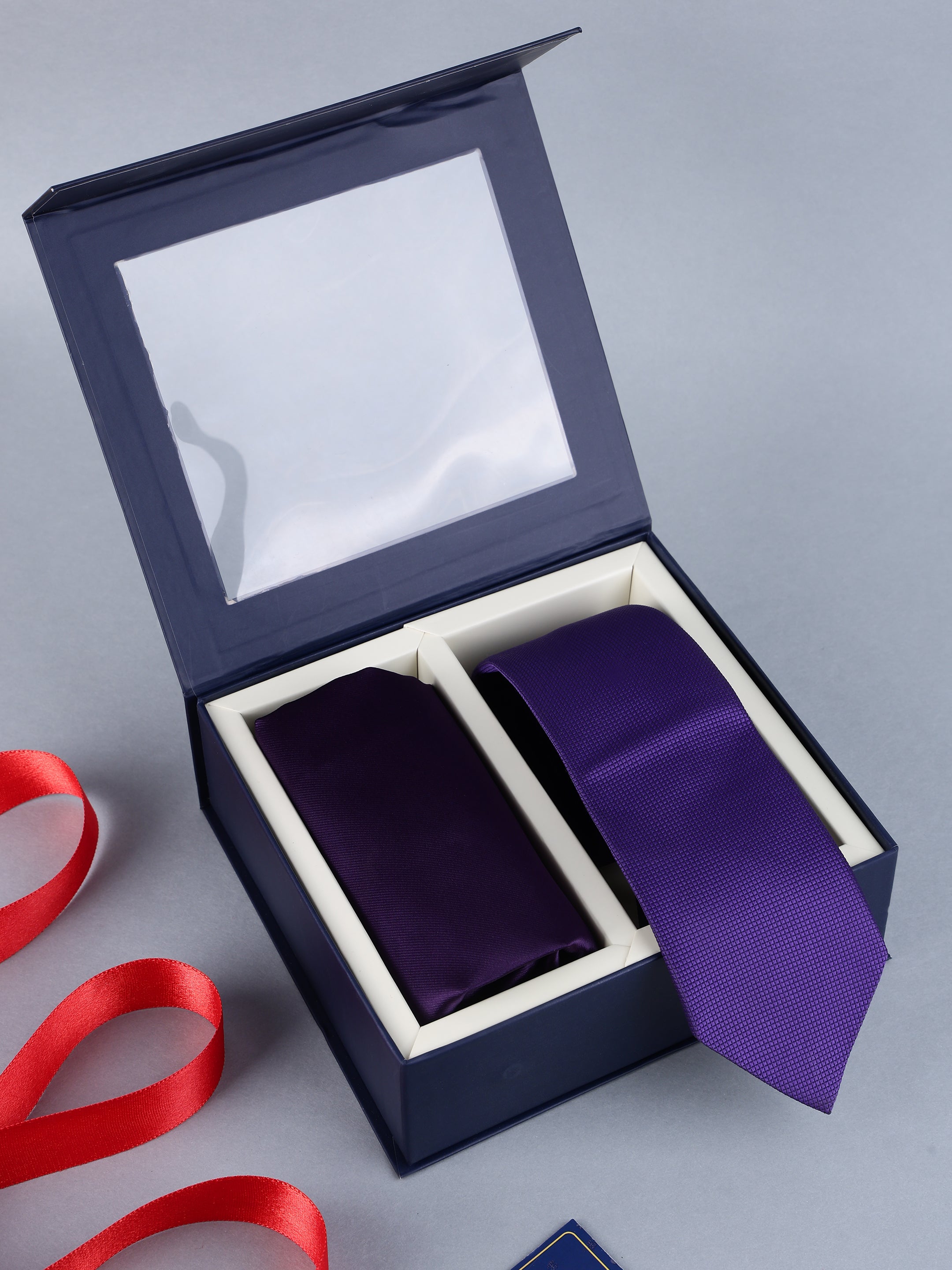 Deep Purple Micro-Textured Necktie & Solid Pocket Square Set