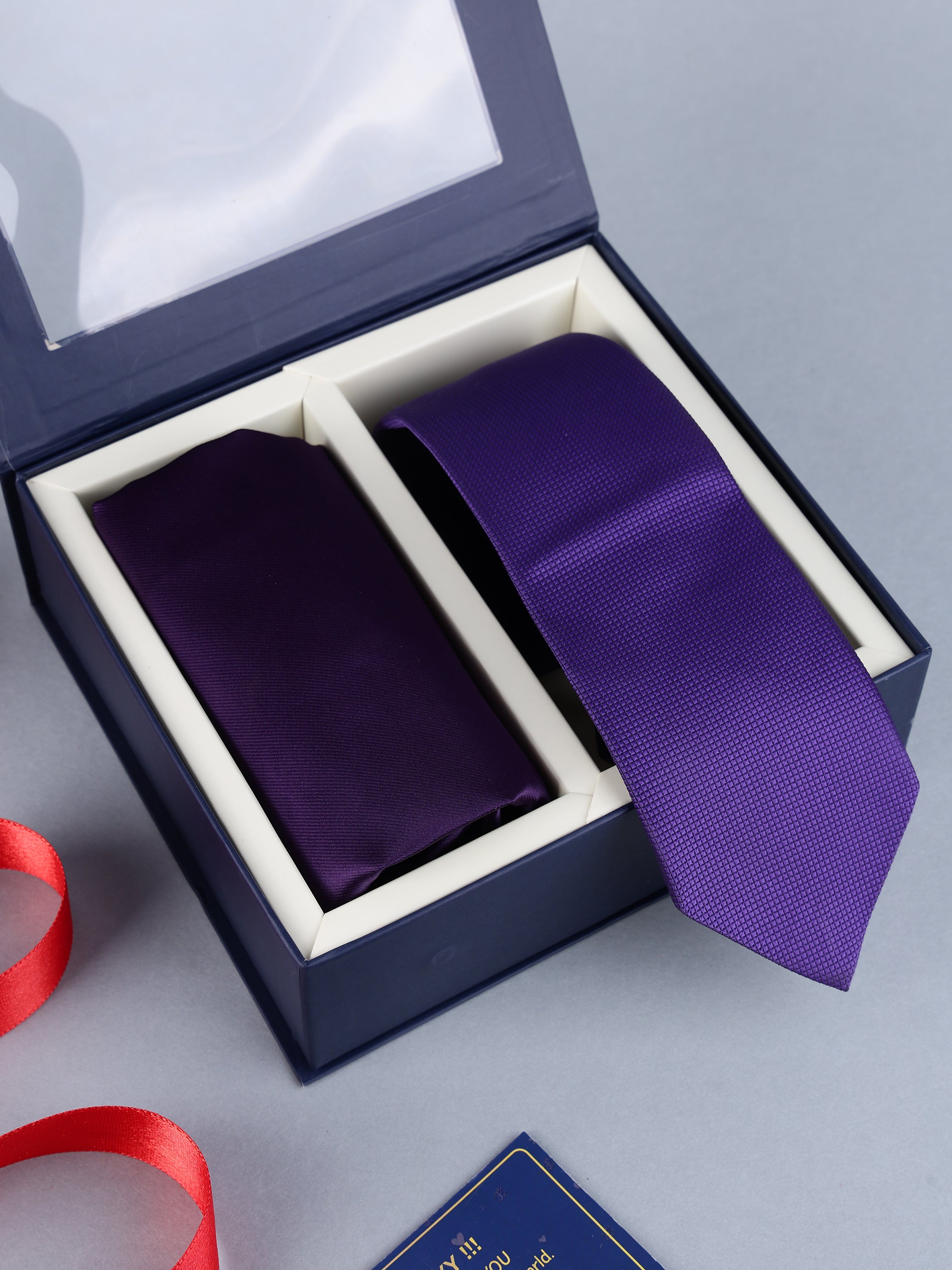 Deep Purple Micro-Textured Necktie & Solid Pocket Square Set
