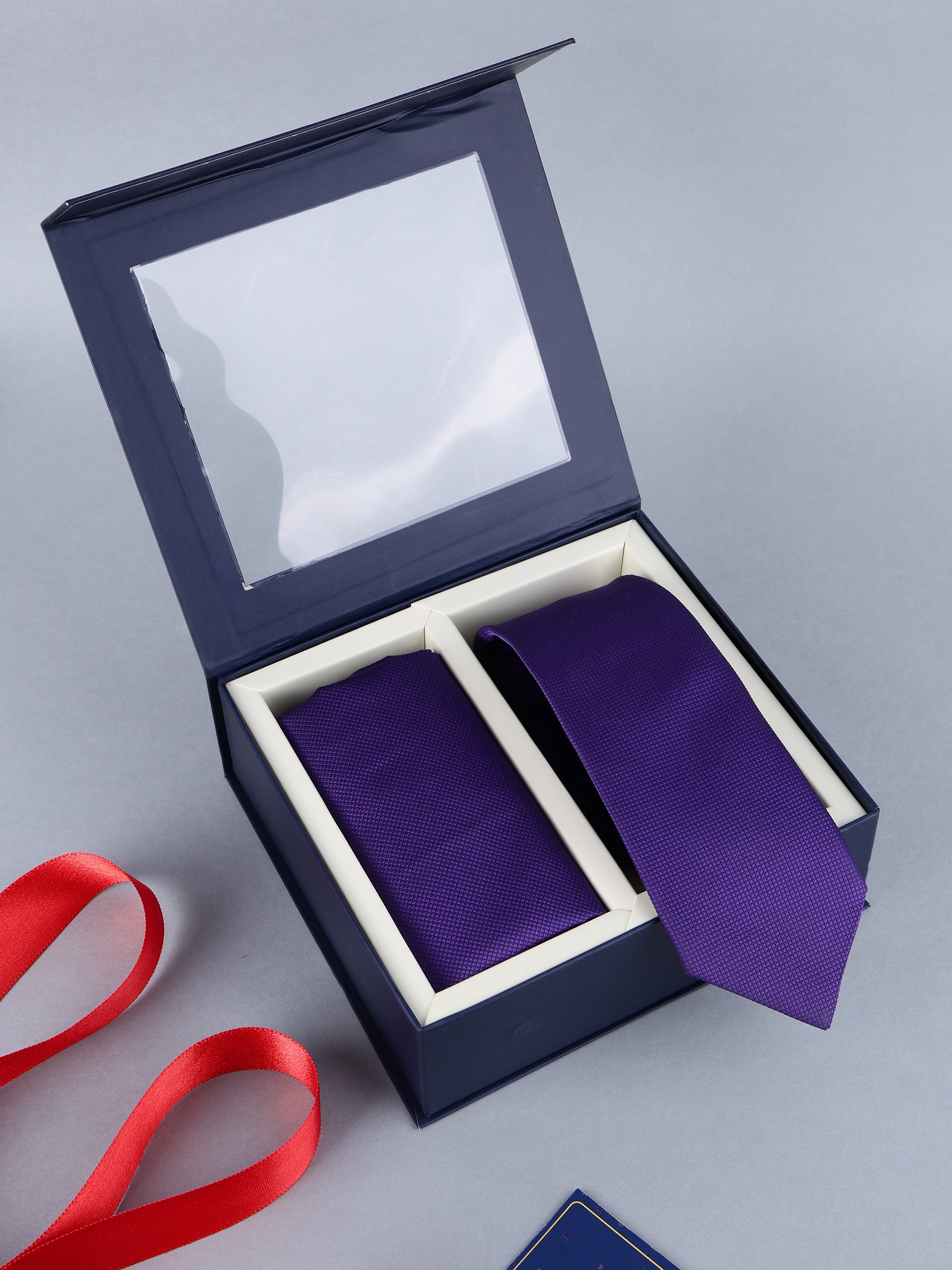 Royal Purple Micro-Grid Necktie & Pocket Square Set
