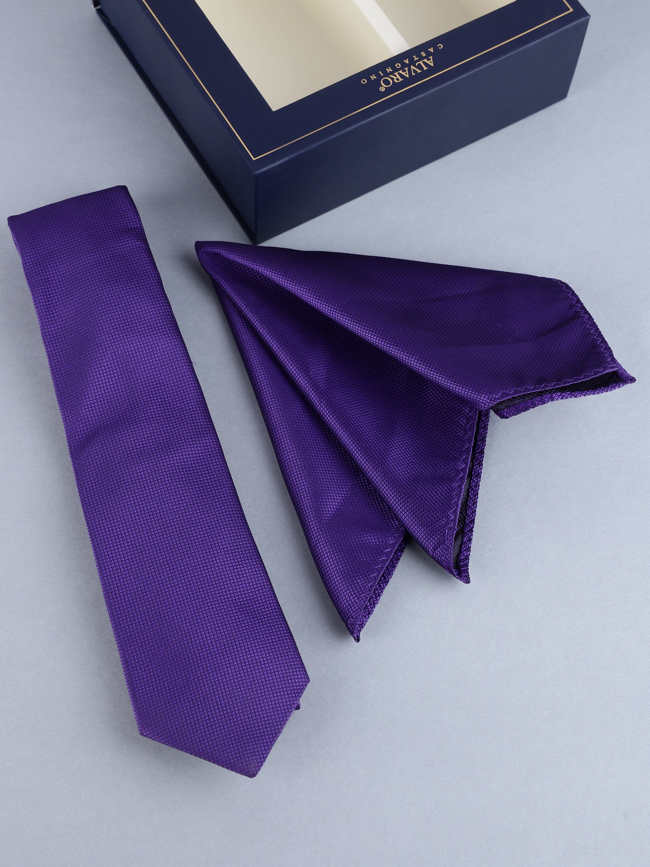Royal Purple Micro-Grid Necktie & Pocket Square Set