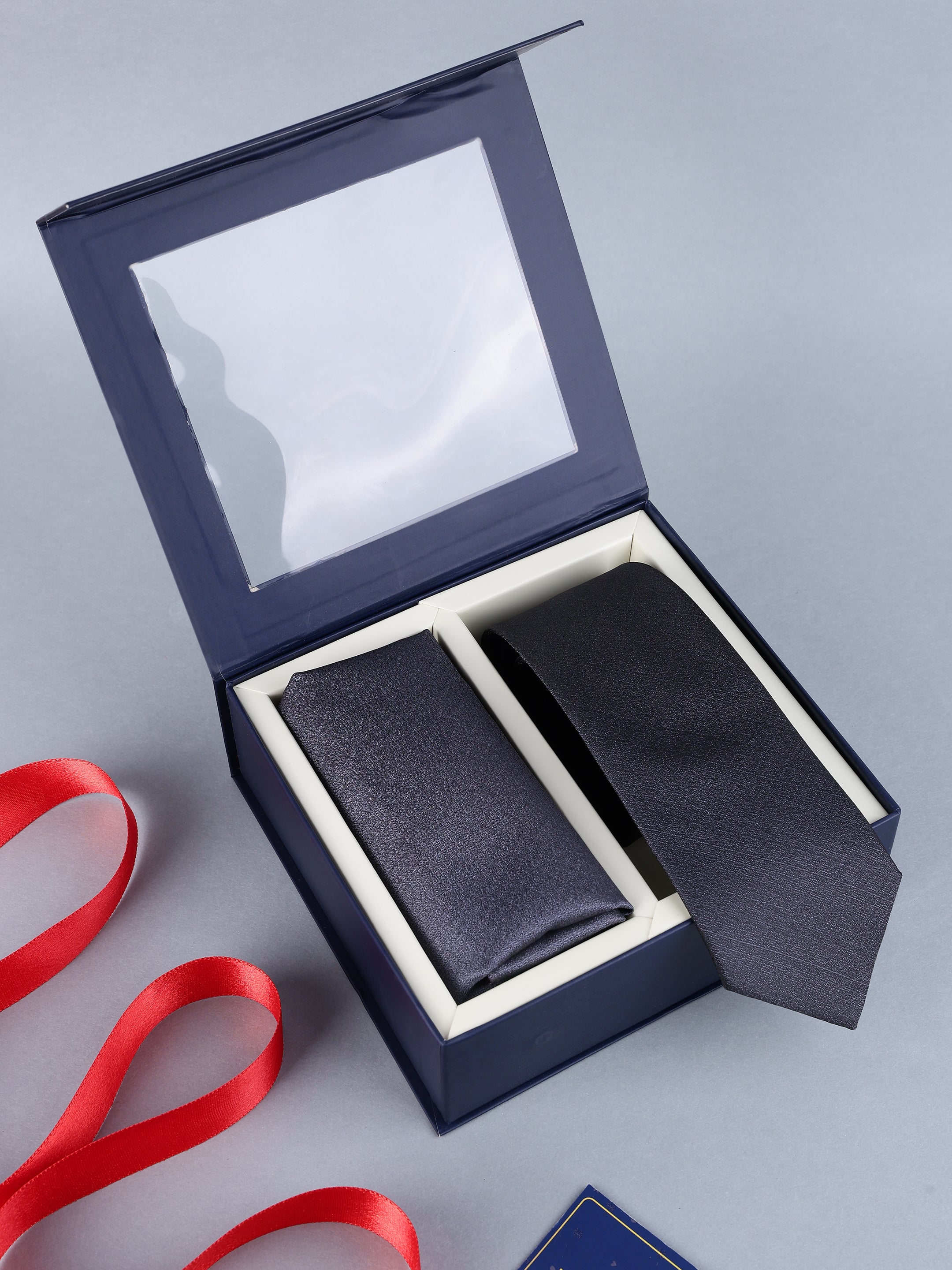 Charcoal Slate Gray Micro-Textured Necktie & Pocket Square Set