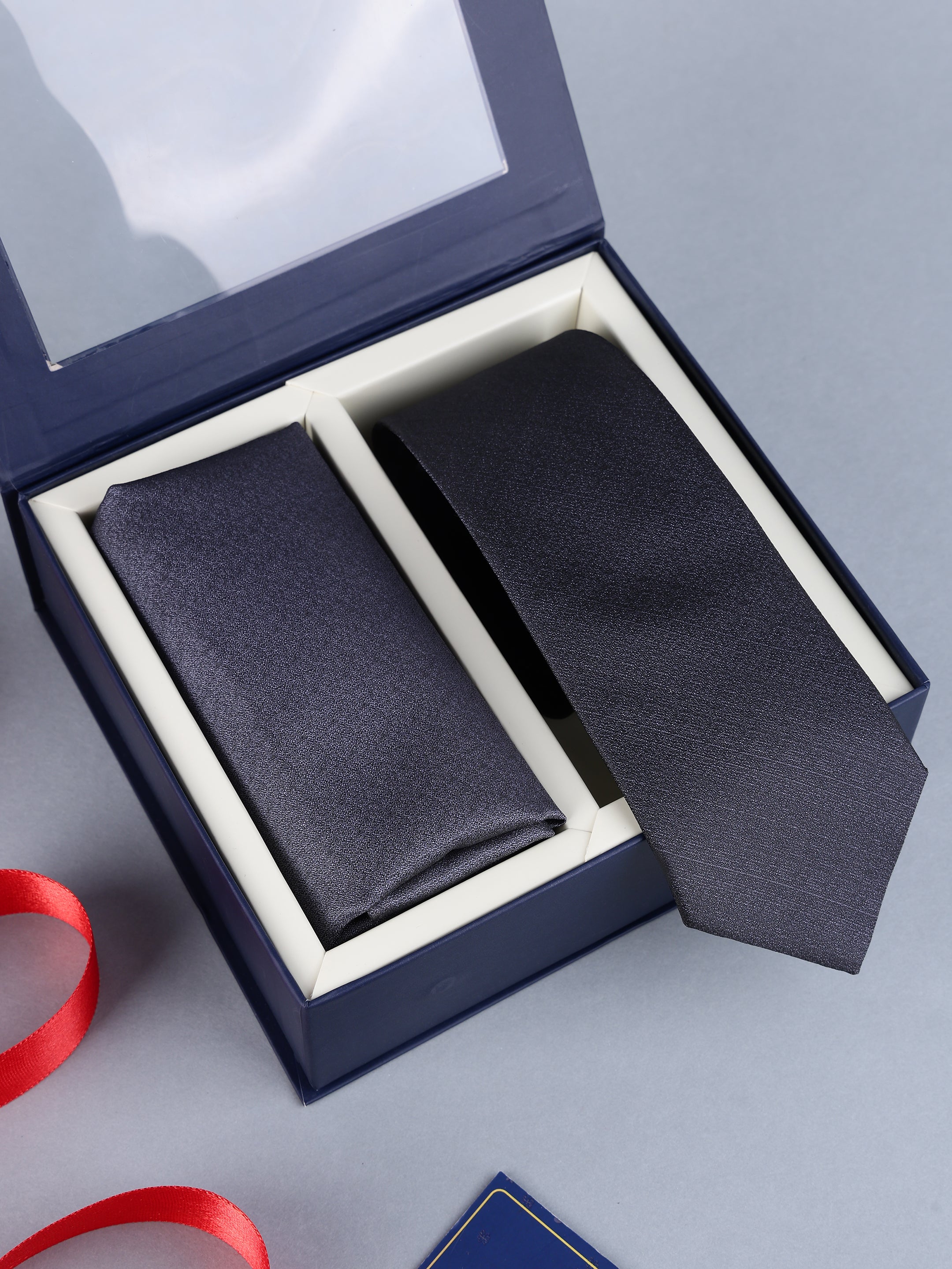 Charcoal Slate Gray Micro-Textured Necktie & Pocket Square Set