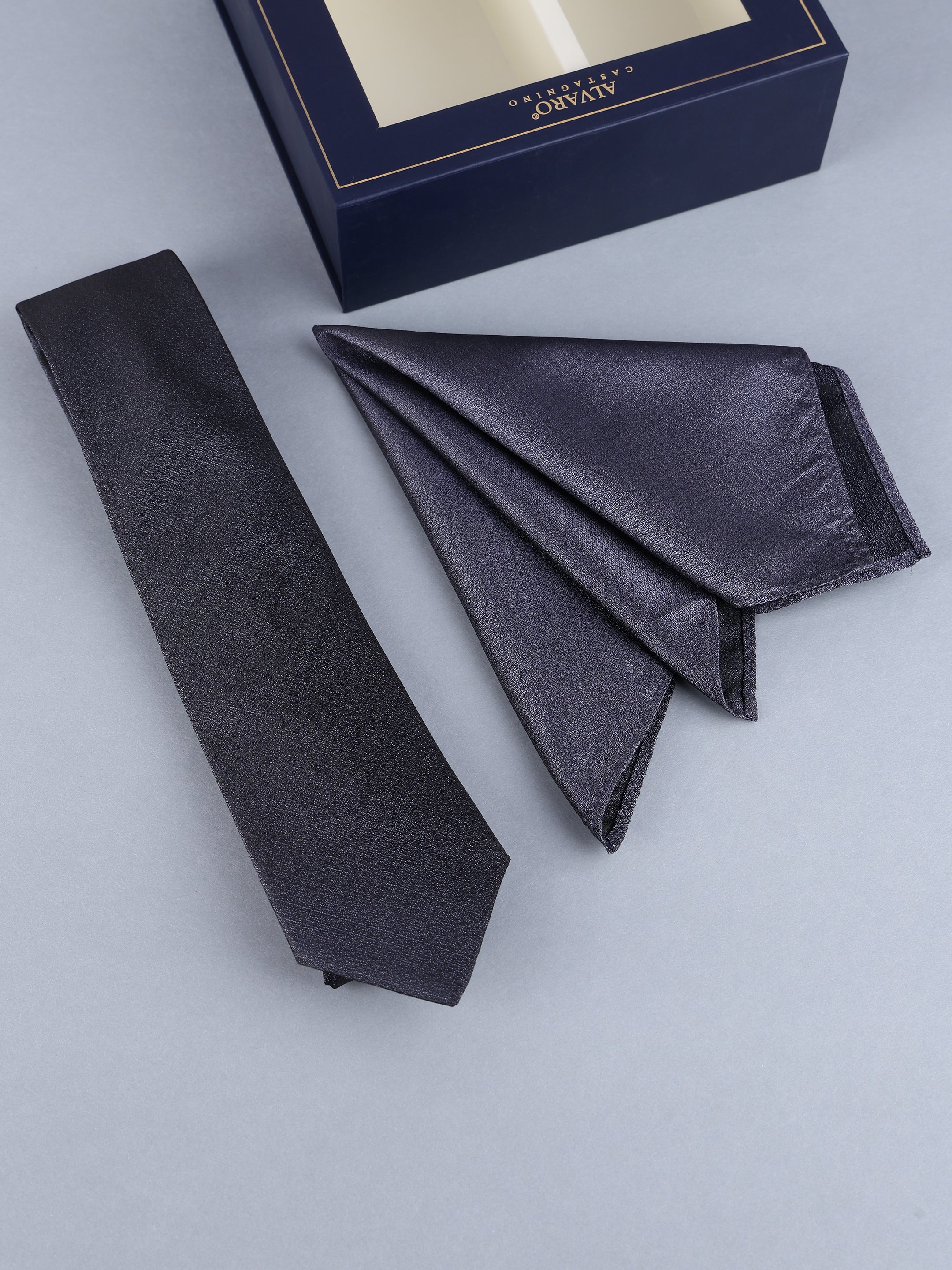Charcoal Slate Gray Micro-Textured Necktie & Pocket Square Set
